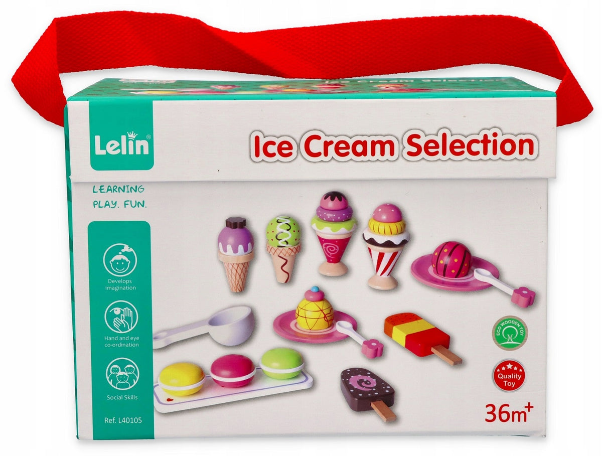 LELIN ICE CREAM PARLOR SET WOODEN COLORED ICE CREAM ON A STICK IN A KNOB IN A WAFER
