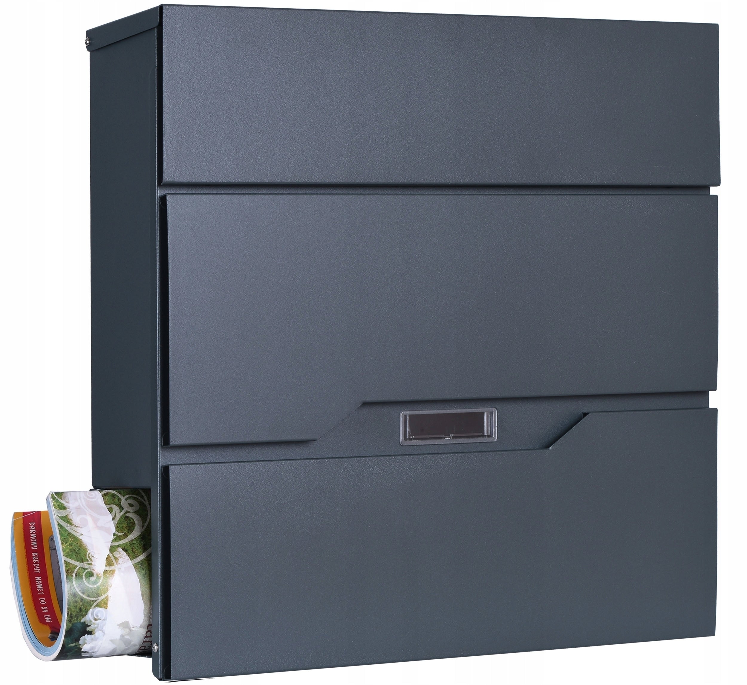 LETTER BOX WITH A NEWSPAPER FOR THE HOUSE ON A FENCE, ANTHRACITE Box type with a newspaper holder