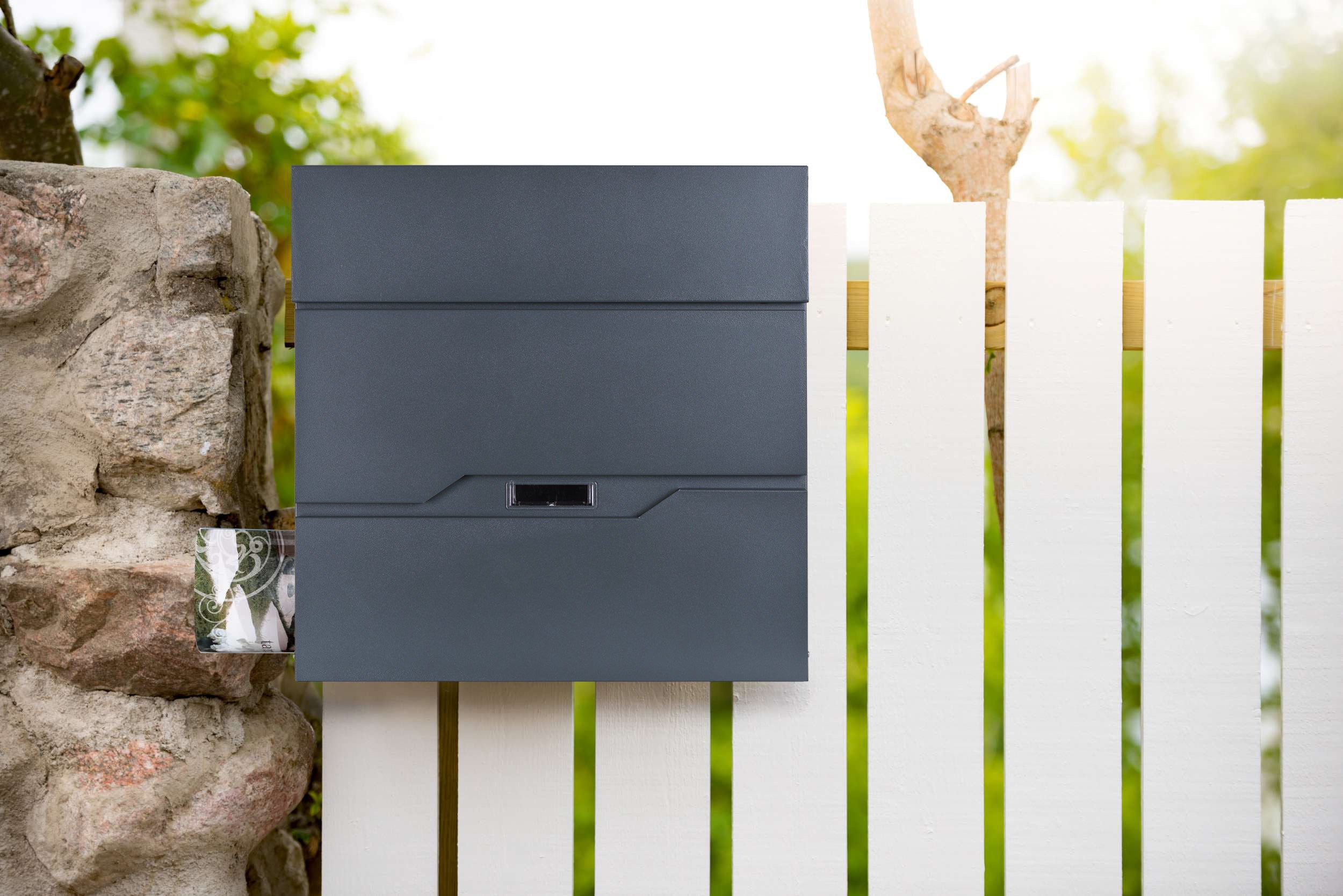 LETTER BOX WITH A NEWSPAPER FOR THE HOUSE ON A FENCE, ANTHRACITE Product height 37 cm