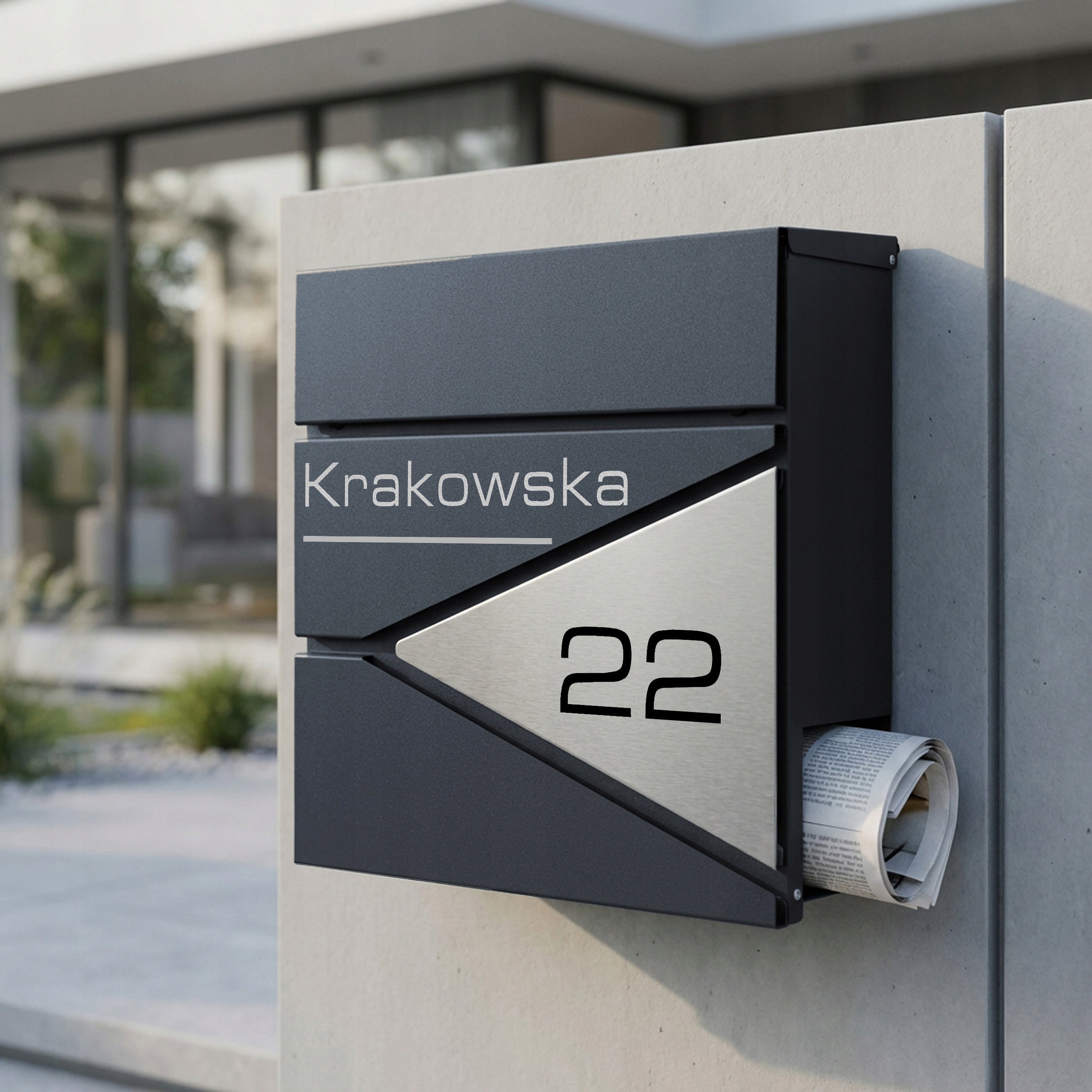 LETTERBOX ANTHRACITE POSTAL WITH HOUSE NUMBER ON A4 LARGE NEWSPAPER Brand M-TEC