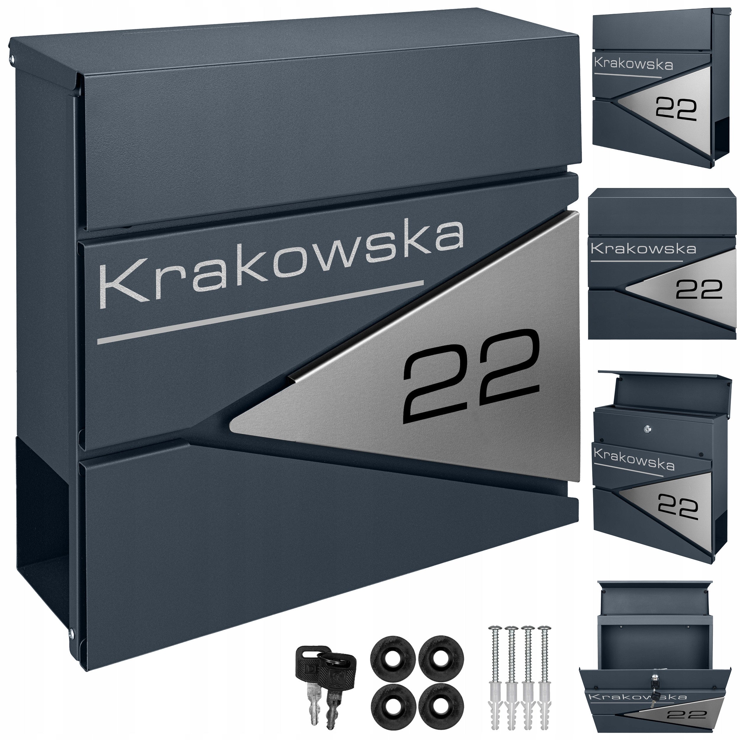 LETTERBOX ANTHRACITE POSTAL WITH HOUSE NUMBER ON A4 LARGE NEWSPAPER Packaging status original