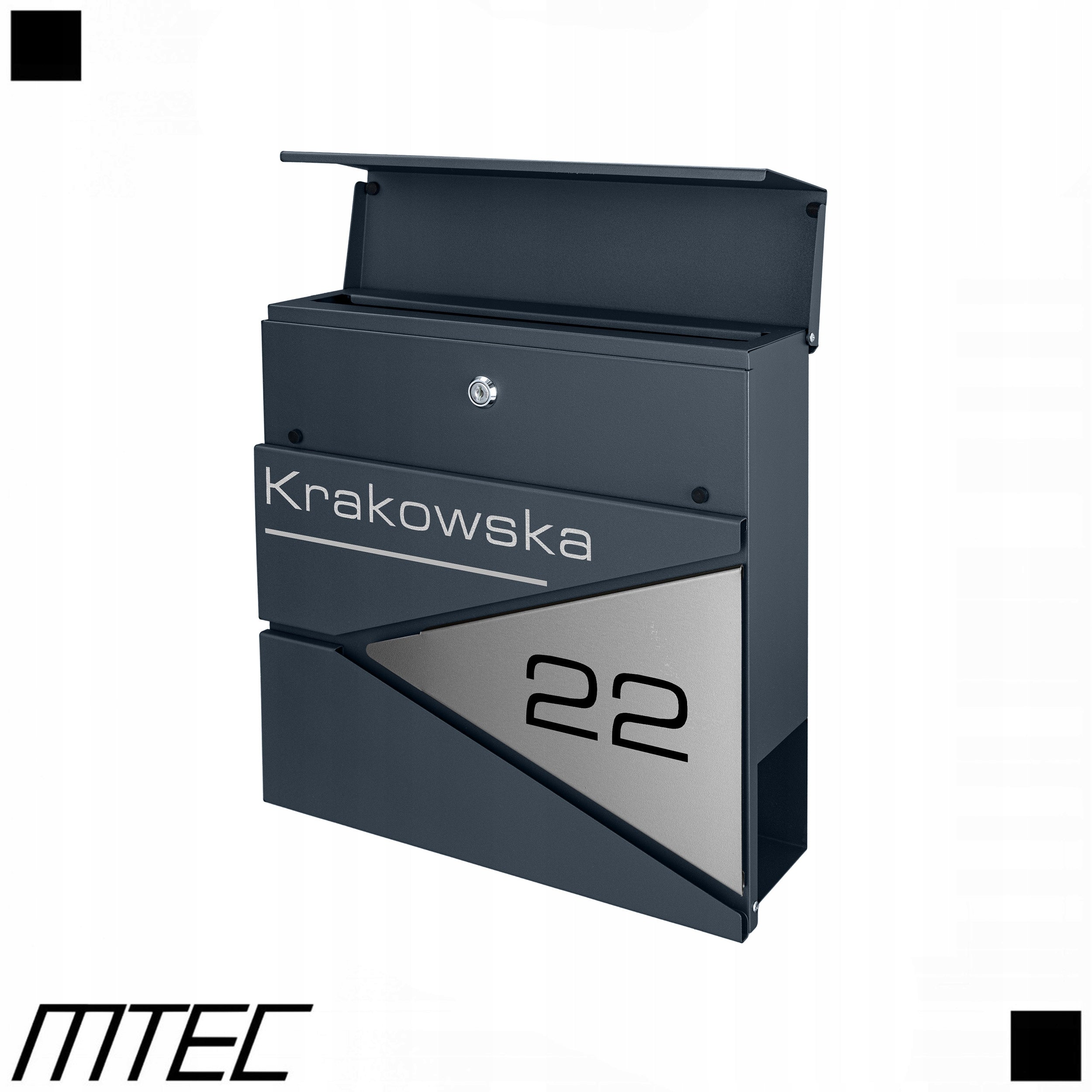 LETTERBOX ANTHRACITE POSTAL WITH HOUSE NUMBER ON A4 LARGE NEWSPAPER Product height 37 cm