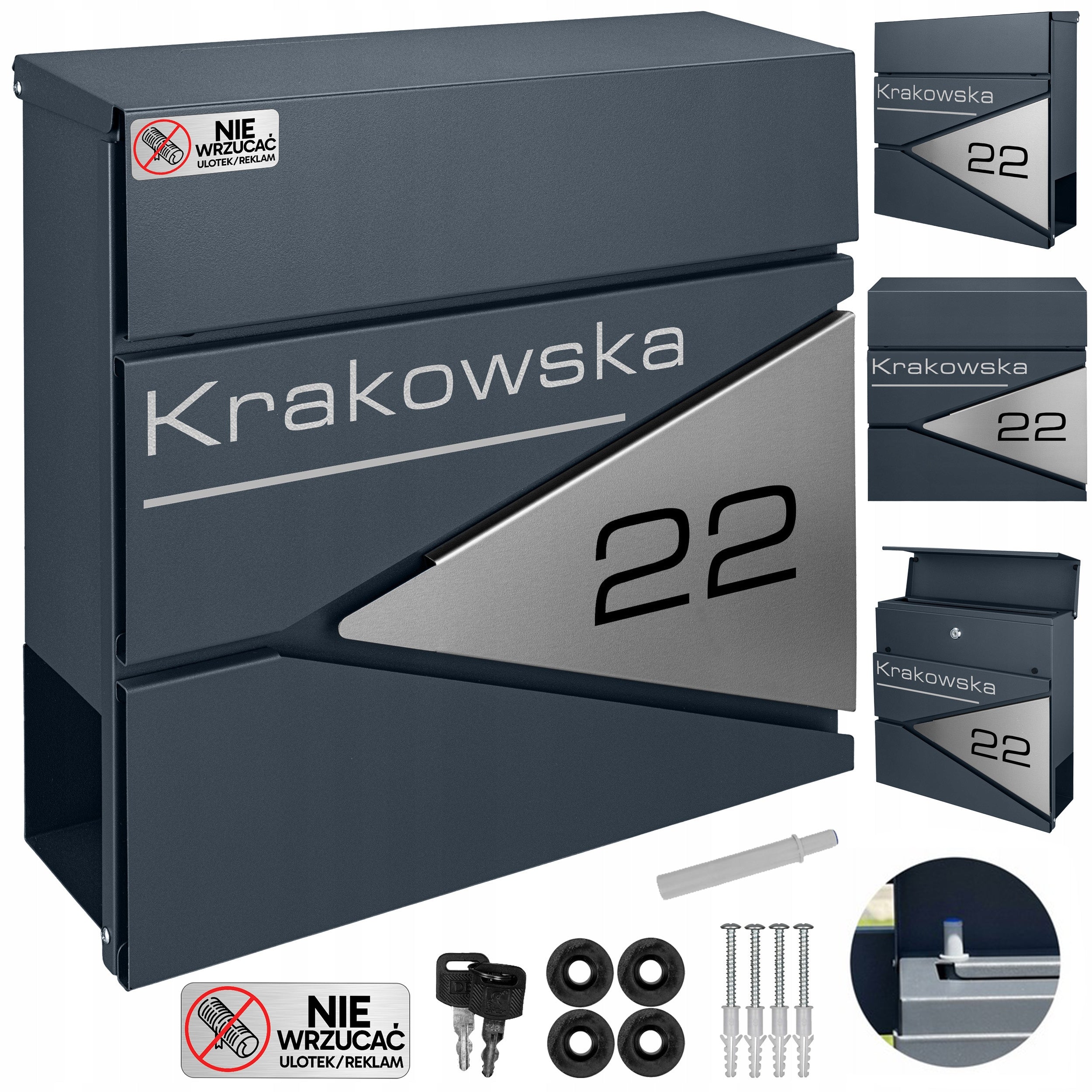 LETTERBOX ANTHRACITE POSTAL WITH HOUSE NUMBER ON A4 LARGE NEWSPAPER