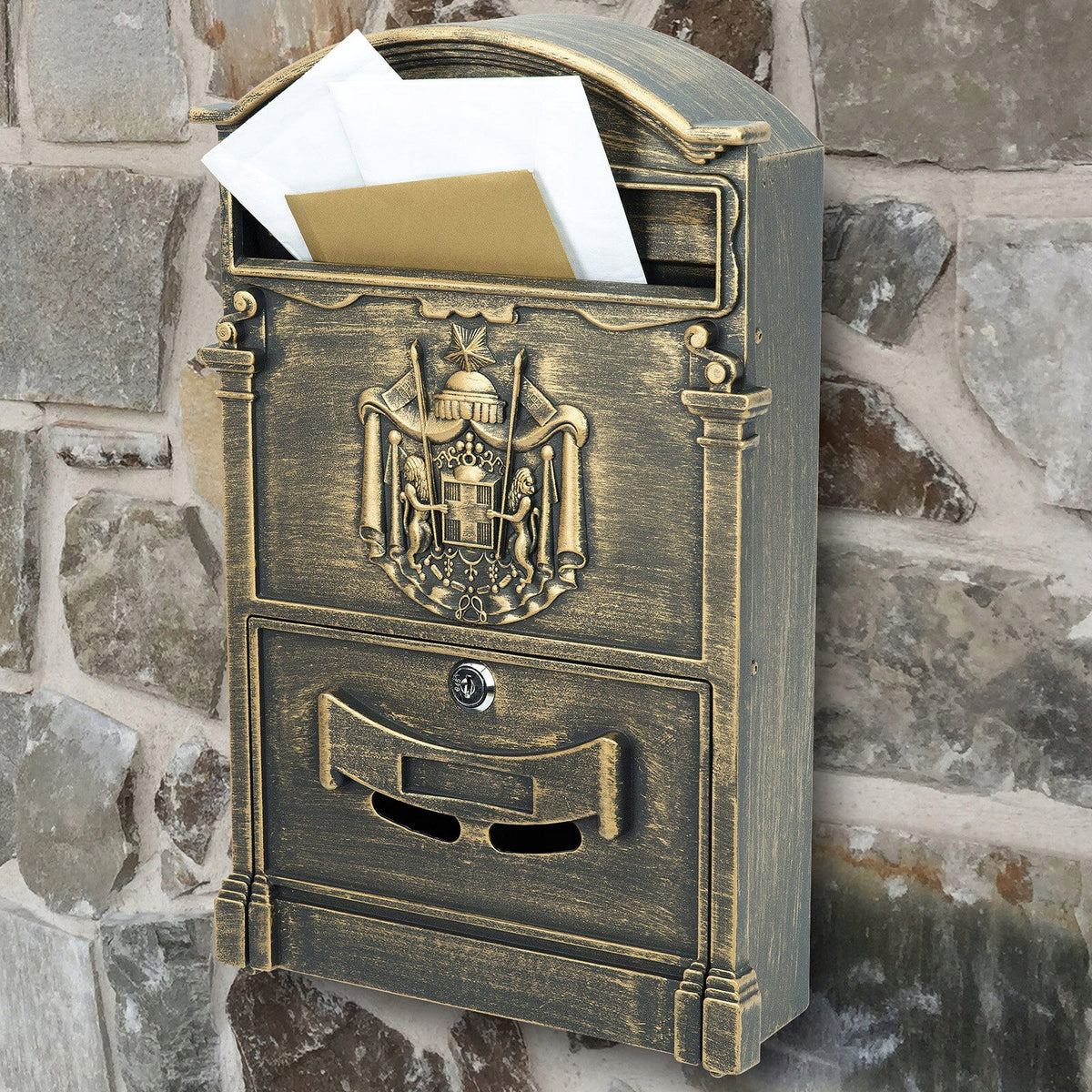 LETTERBOX Mail Letter Newspaper Post Letter Retro ANTIQUE GOLD Packaging status original