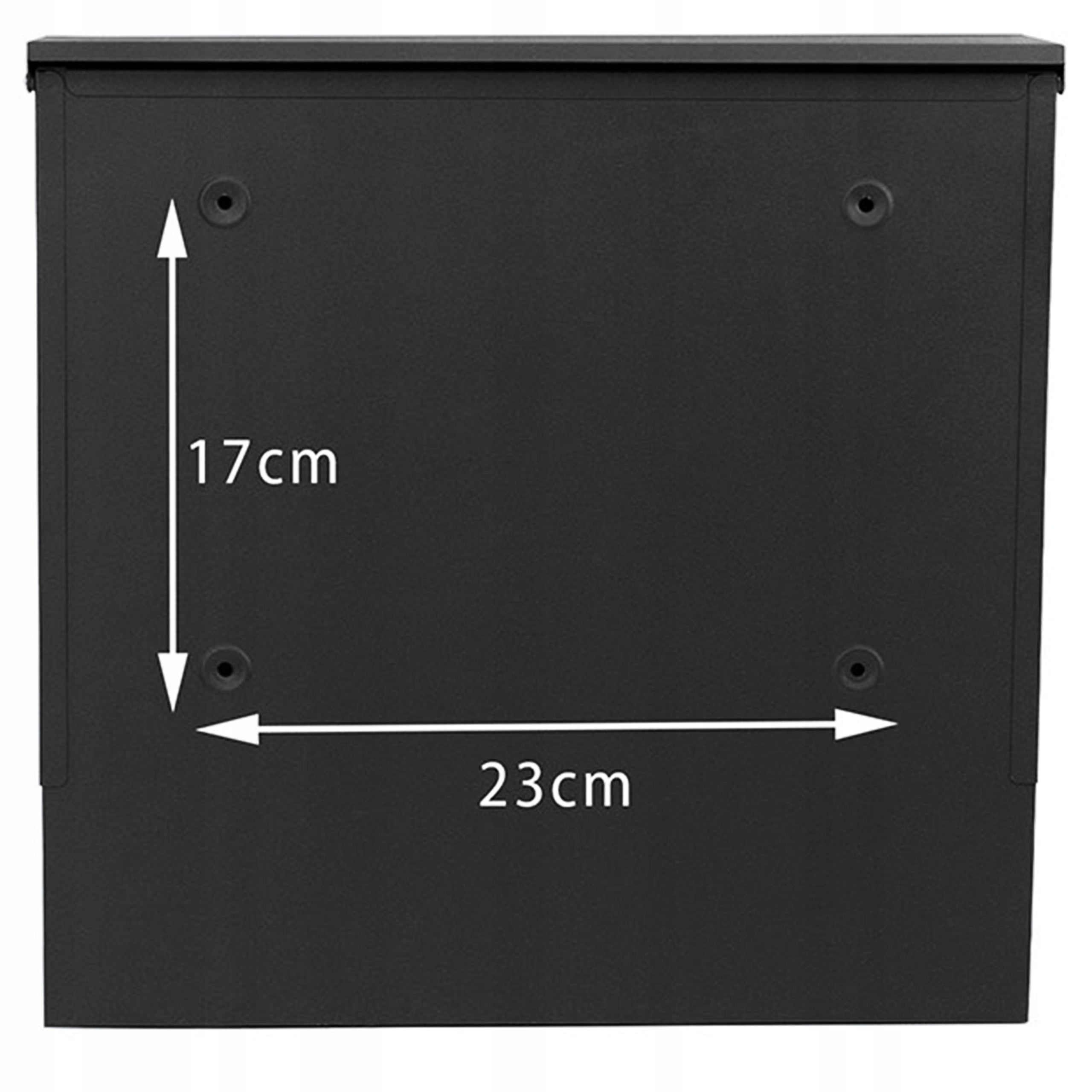 LETTERBOX WITH ADDRESS HOUSE NUMBER INSCRIPTION PRINT UV BLACK Box type slot with a newspaper holder