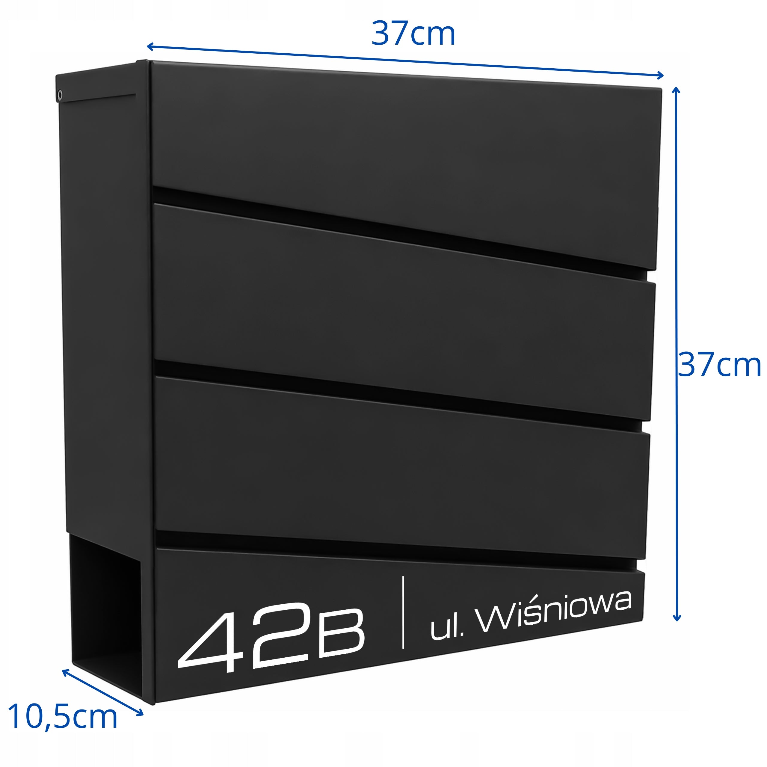 LETTERBOX WITH ADDRESS HOUSE NUMBER INSCRIPTION PRINT UV BLACK Product height 37 cm