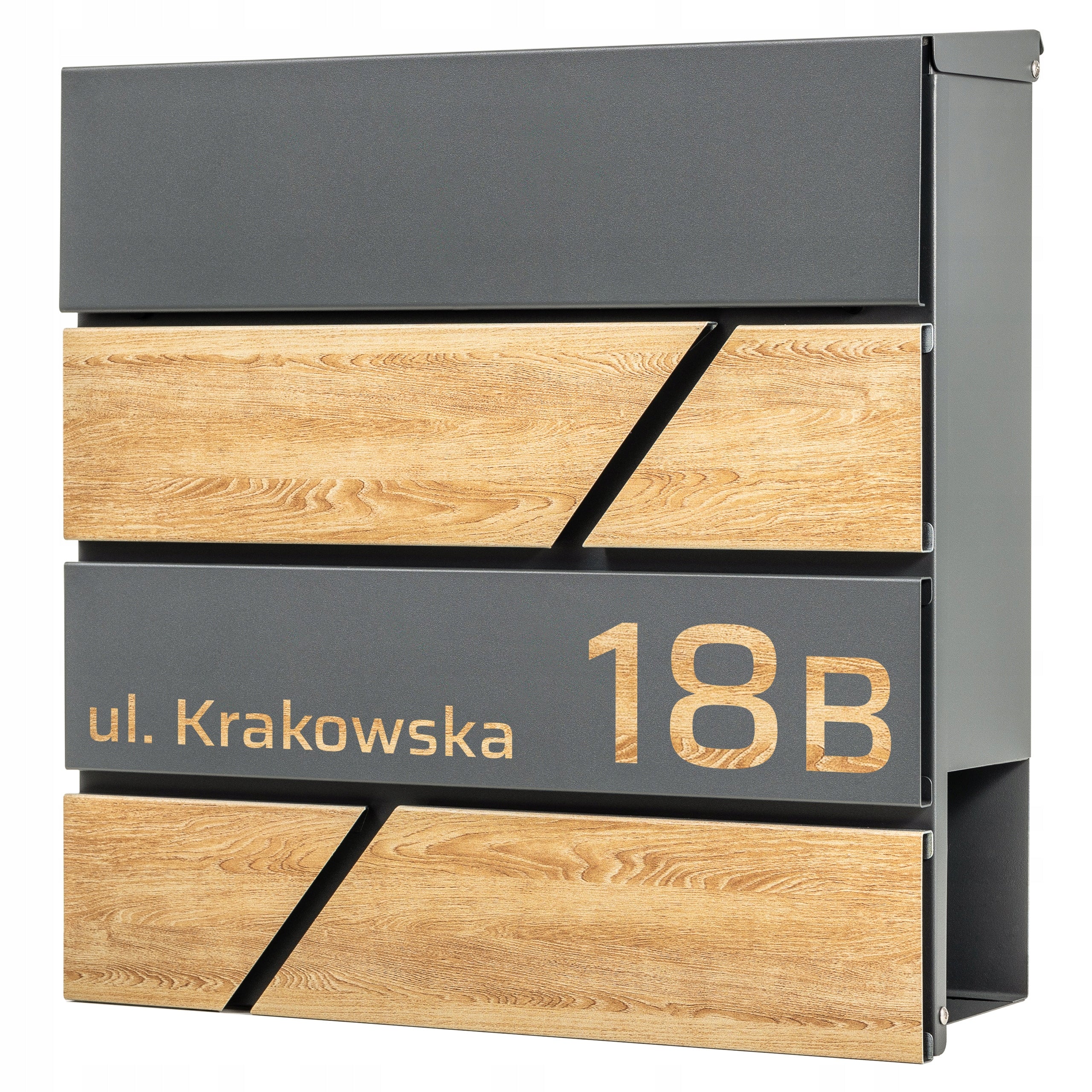 LETTERBOX WITH ADDRESS Inscription House Number UV PRINTING IN WOOD COLOR
