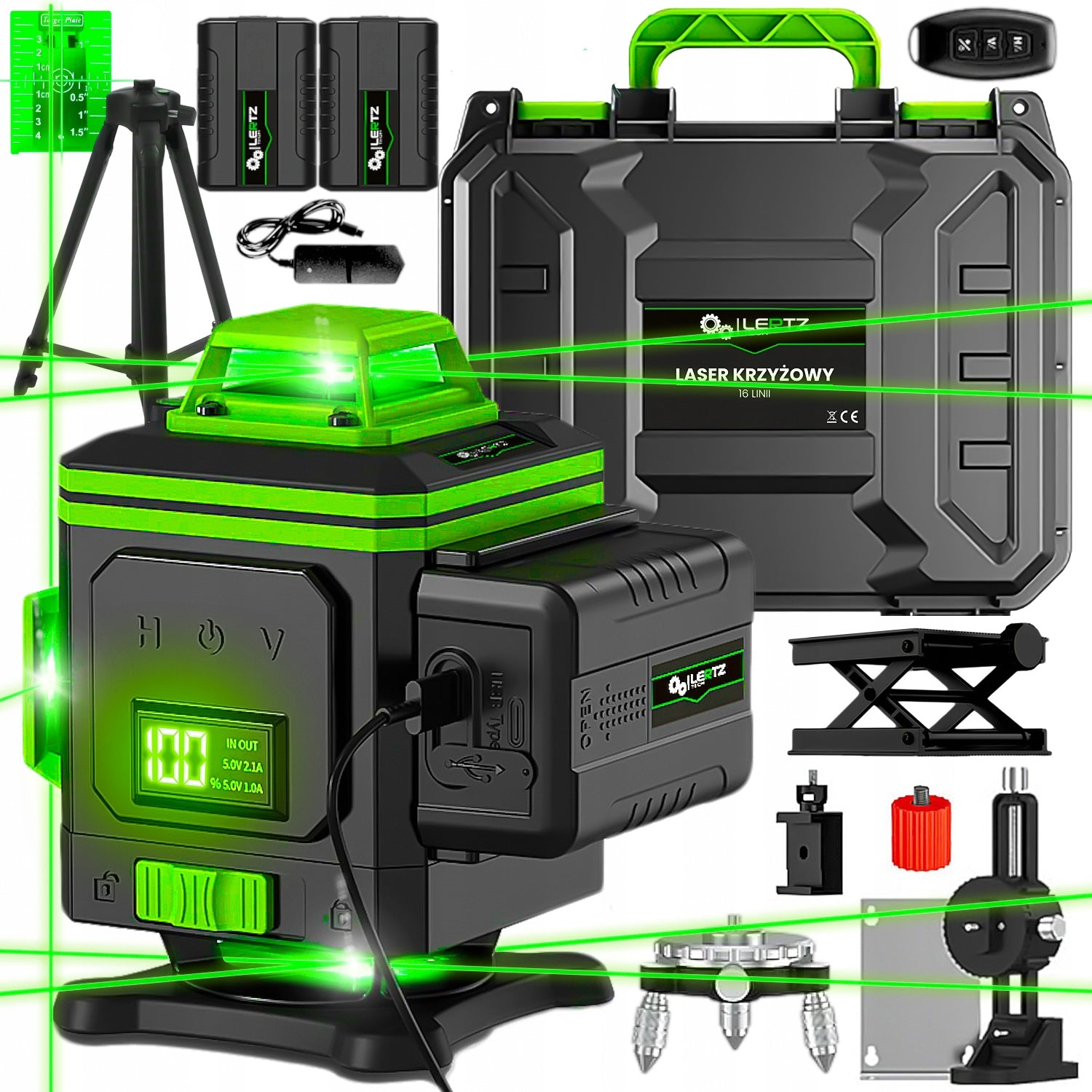 LEVEL LASER PLANE CROSS LASER 4D 360 2 x AKU 16 L GREEN