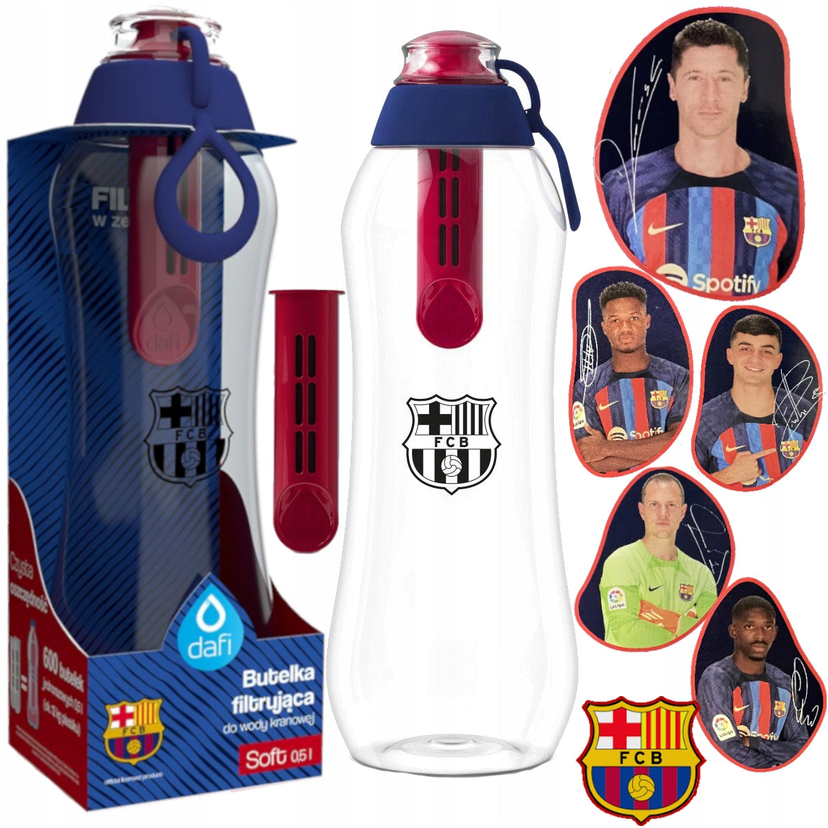 LEWANDOWSKI BARCELONA water filter bottle + water bottle stickers for training