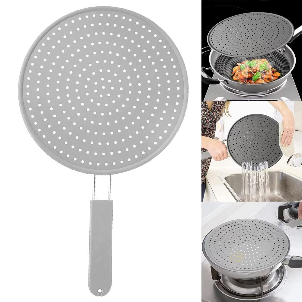 LID ANTI-SPRAY COVER PAN STRAINER WITH HANDLE