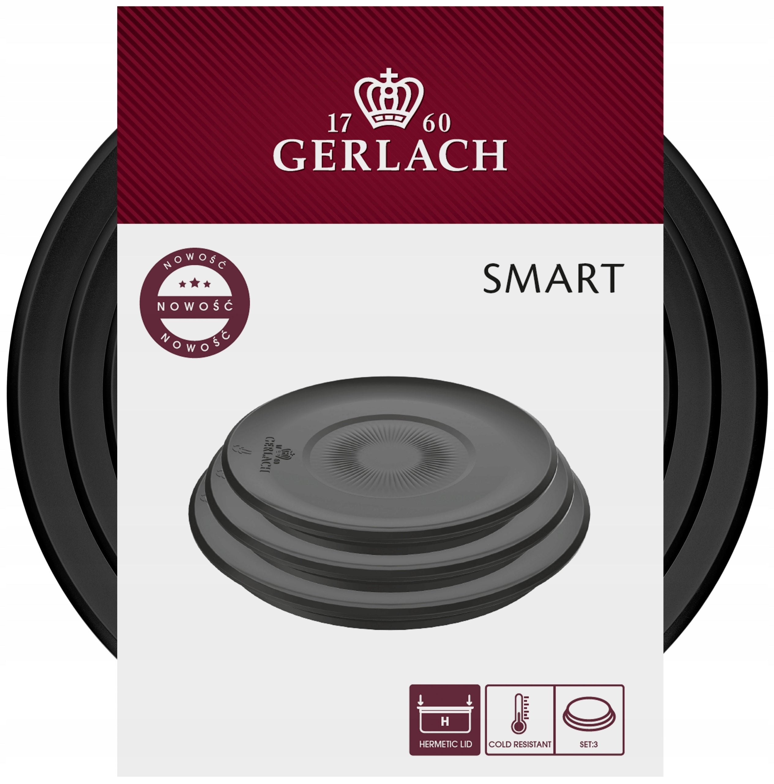 LIDS FOR STORAGE POT GERLACH SMART 3EL 16/18/20 CM BLACK EAN (GTIN) 5901035510852