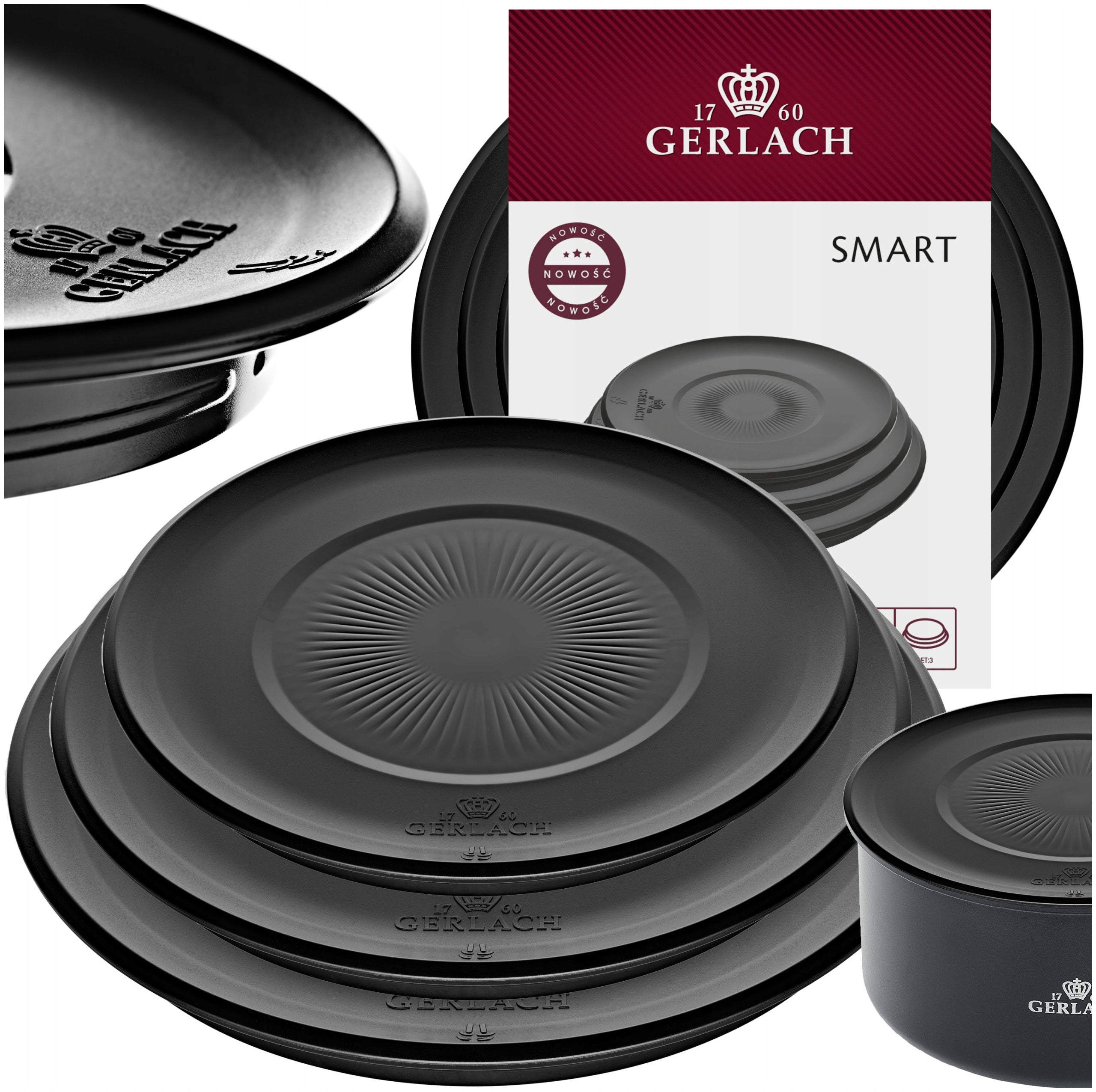 LIDS FOR STORAGE POT GERLACH SMART 3EL 16/18/20 CM BLACK