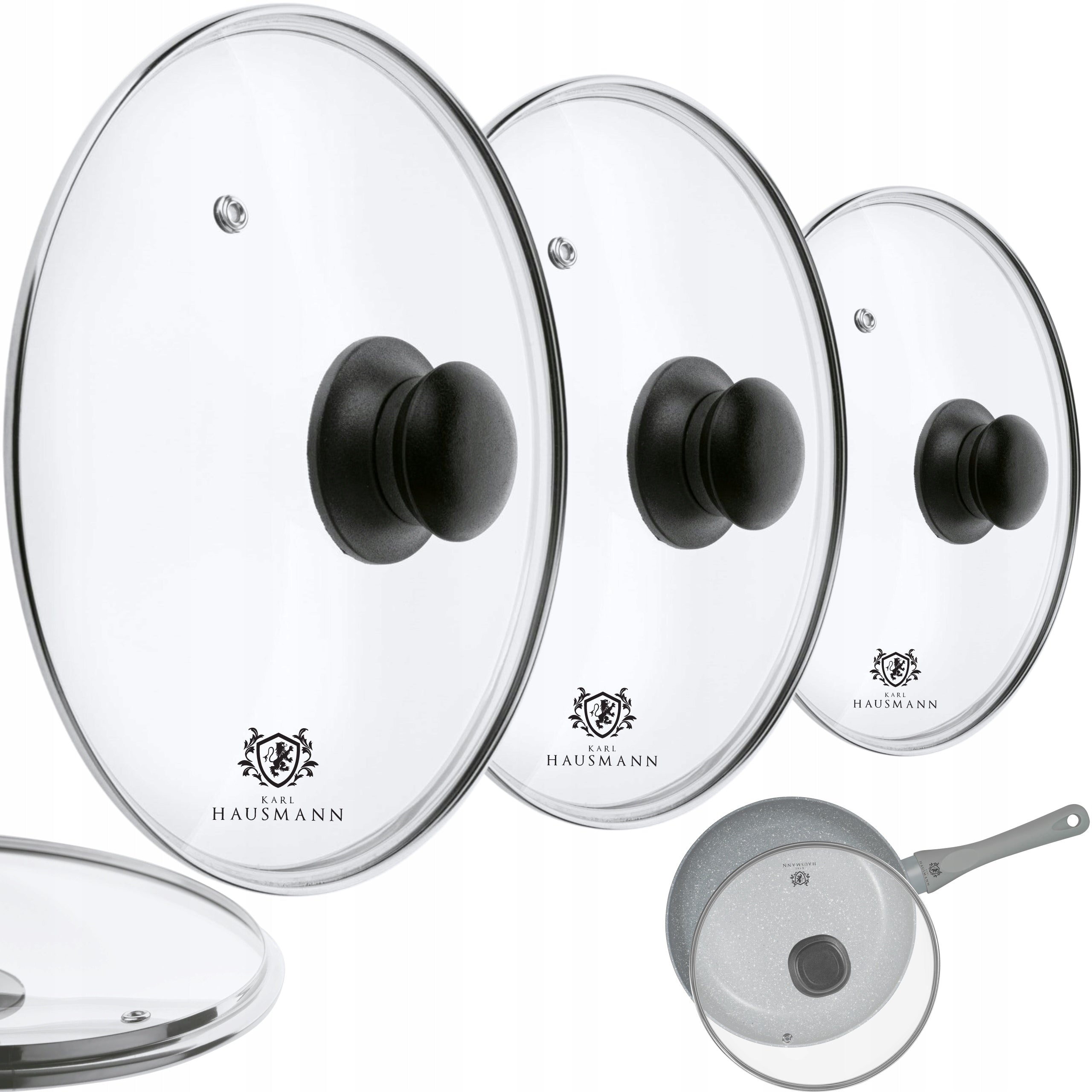 LIDS SET OF GLASS LIDS 20/24/26cm TEMPERED GLASS METAL BAKELITE