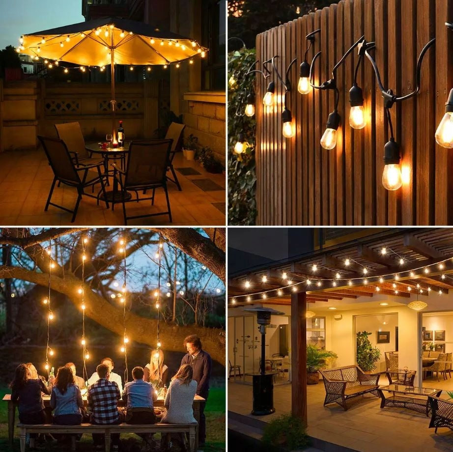 LIGHT GARDEN GARLAND 10m + 10x LED E27 BULBS - WATERPROOF IP65 Power supply mains
