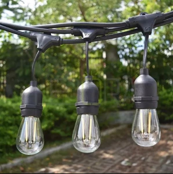LIGHT GARDEN GARLAND 15mb + 15x LED E27 BULBS - WATERPROOF IP65 Power supply mains
