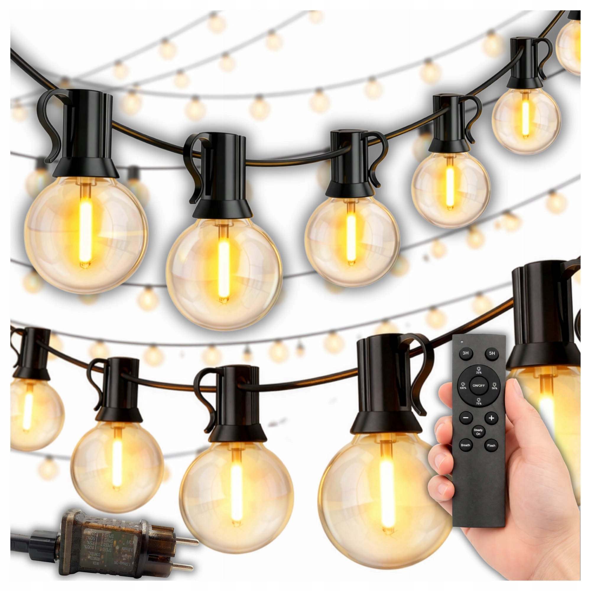 LIGHT GARLAND 10m WITH REMOTE CONTROL GARDEN 10 LED Garden Lights 230v
