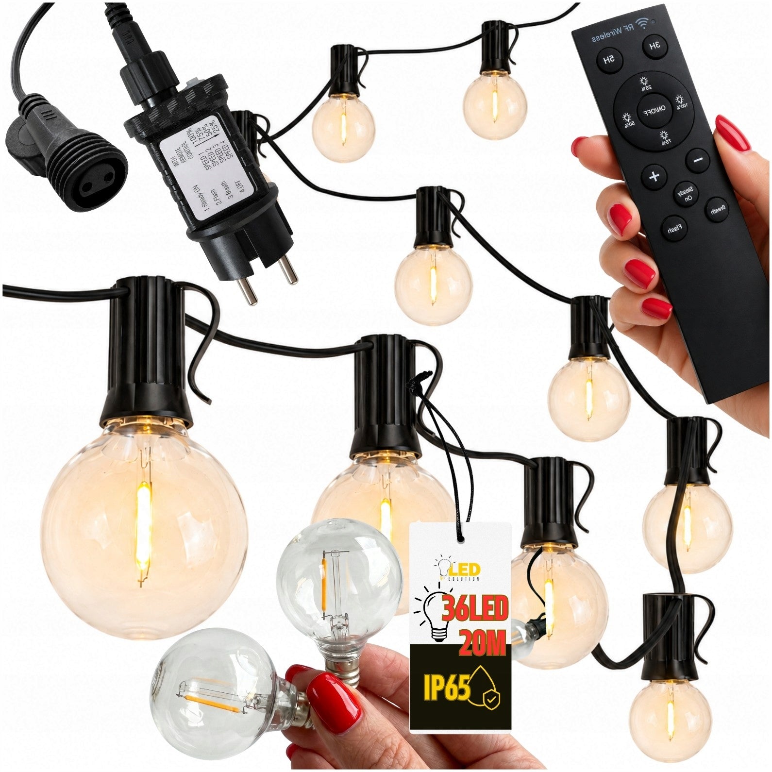 LIGHT GARLAND WITH GARDEN REMOTE CONTROL FOR TERRACE 20M 36 BULBS LED CONTROL