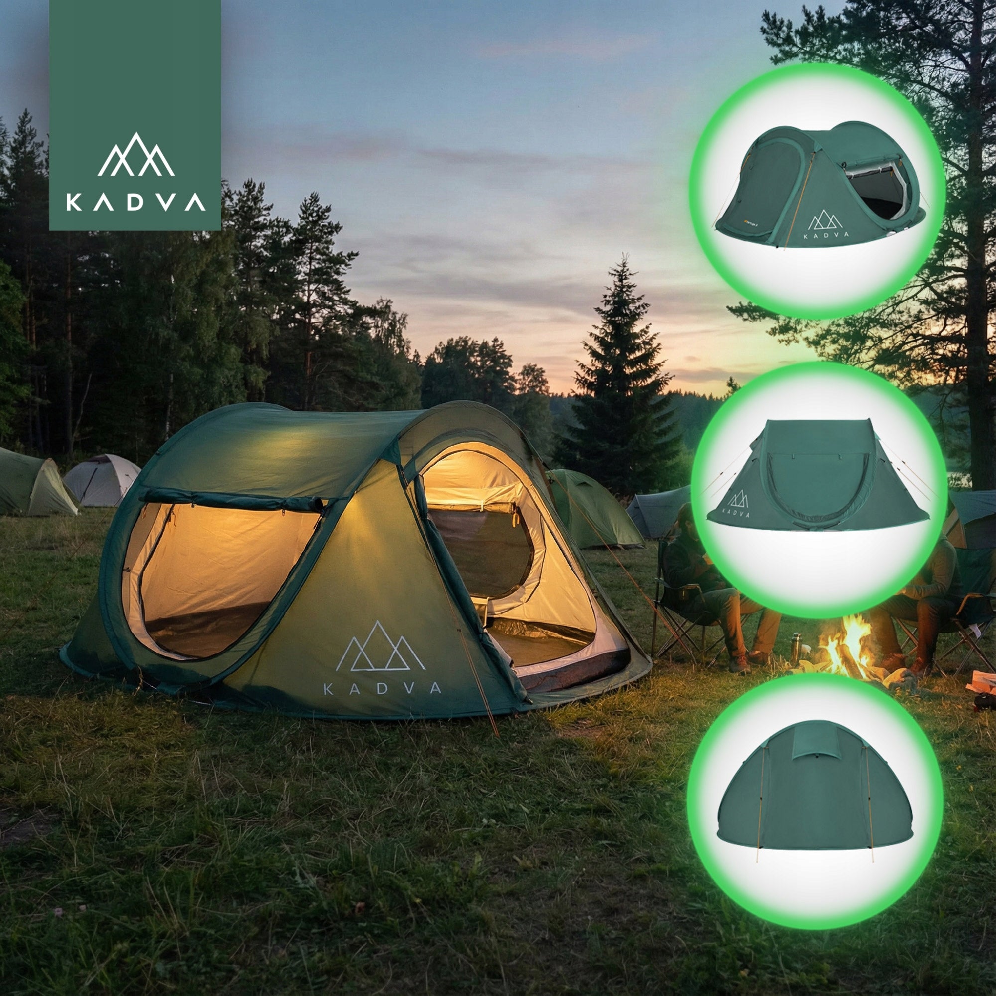 LIGHT TOURIST TENT FOR 3 PERSONS KADVA TARTUGA 3 SELF-FOLDING Brand Kadva