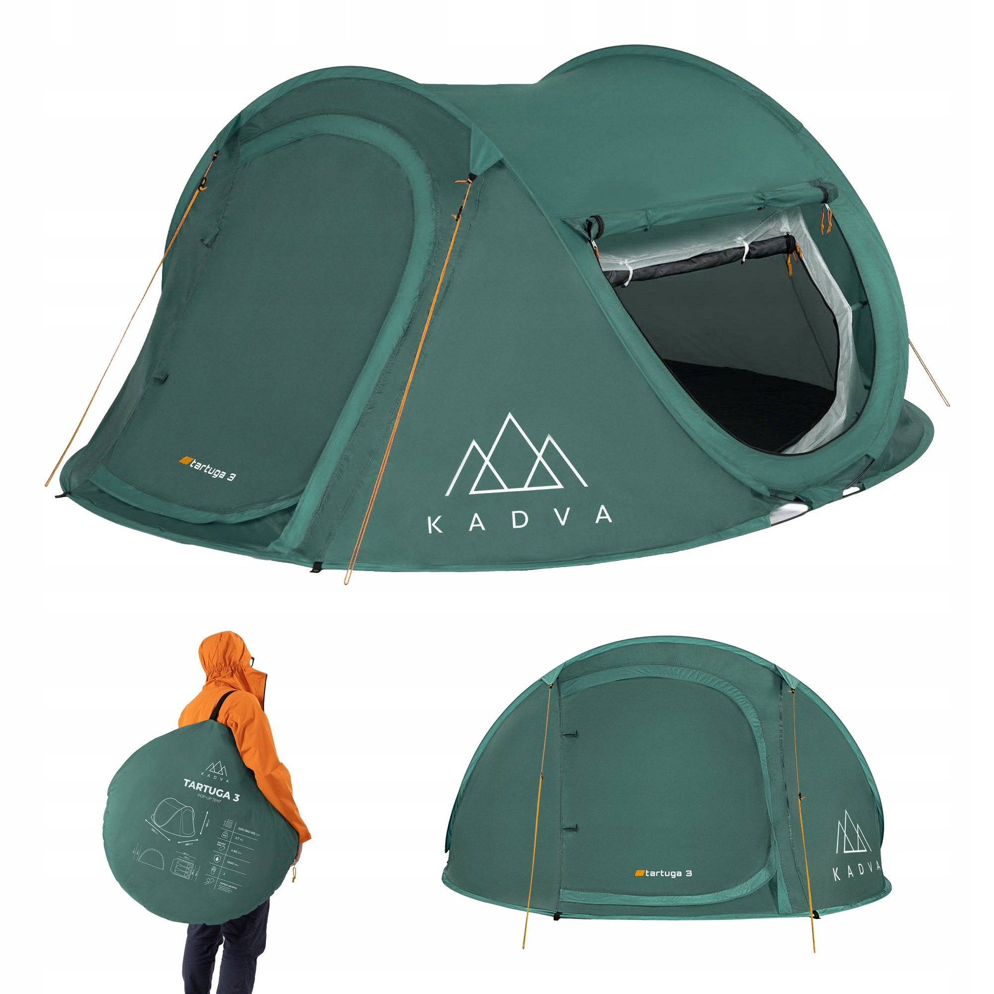 LIGHT TOURIST TENT FOR 3 PERSONS KADVA TARTUGA 3 SELF-FOLDING