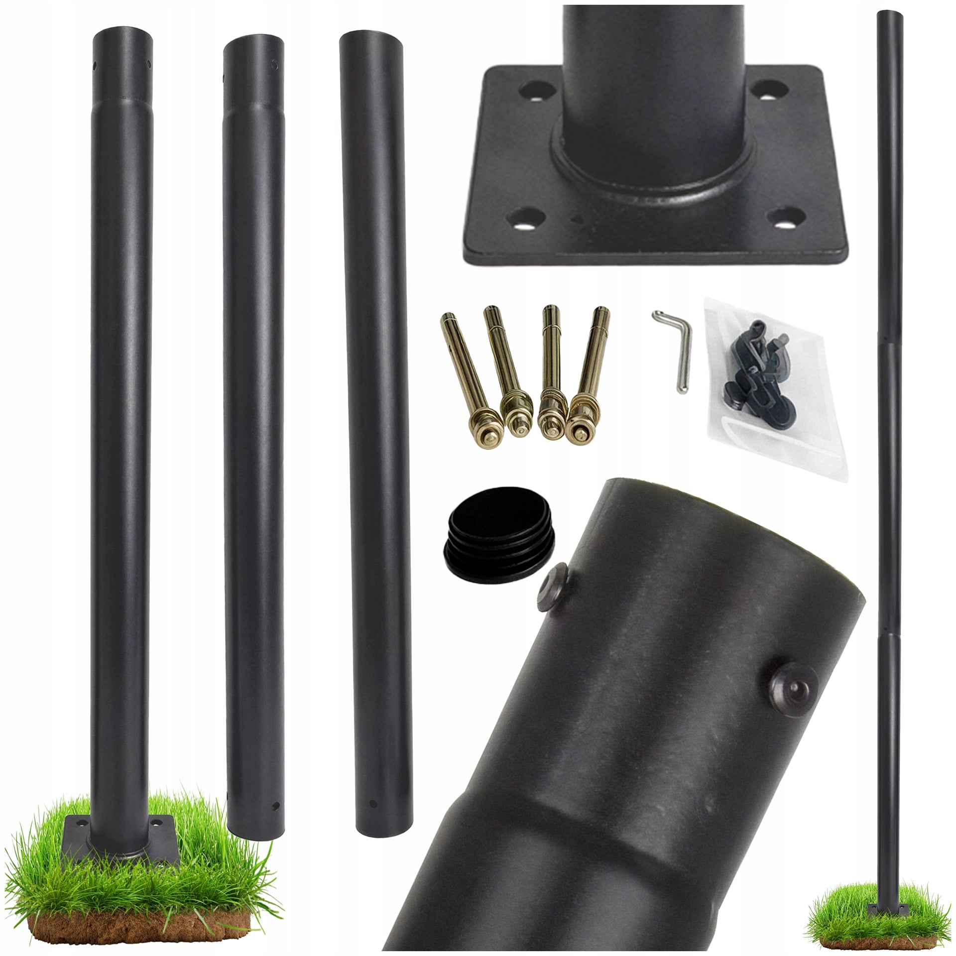 LIGHTING POLE MAST FOR LAMPS 3M STREET LANTERNS 76mm ROUND BLACK