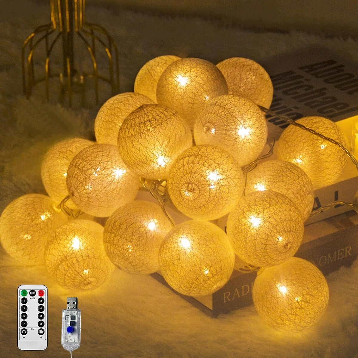 LIGHTS BALLS COTTON BALLS 20LED LAMPS 6CM GARLAND GLOWING 3.8M WITH REMOTE CONTROL Manufacturer code 4059749258414