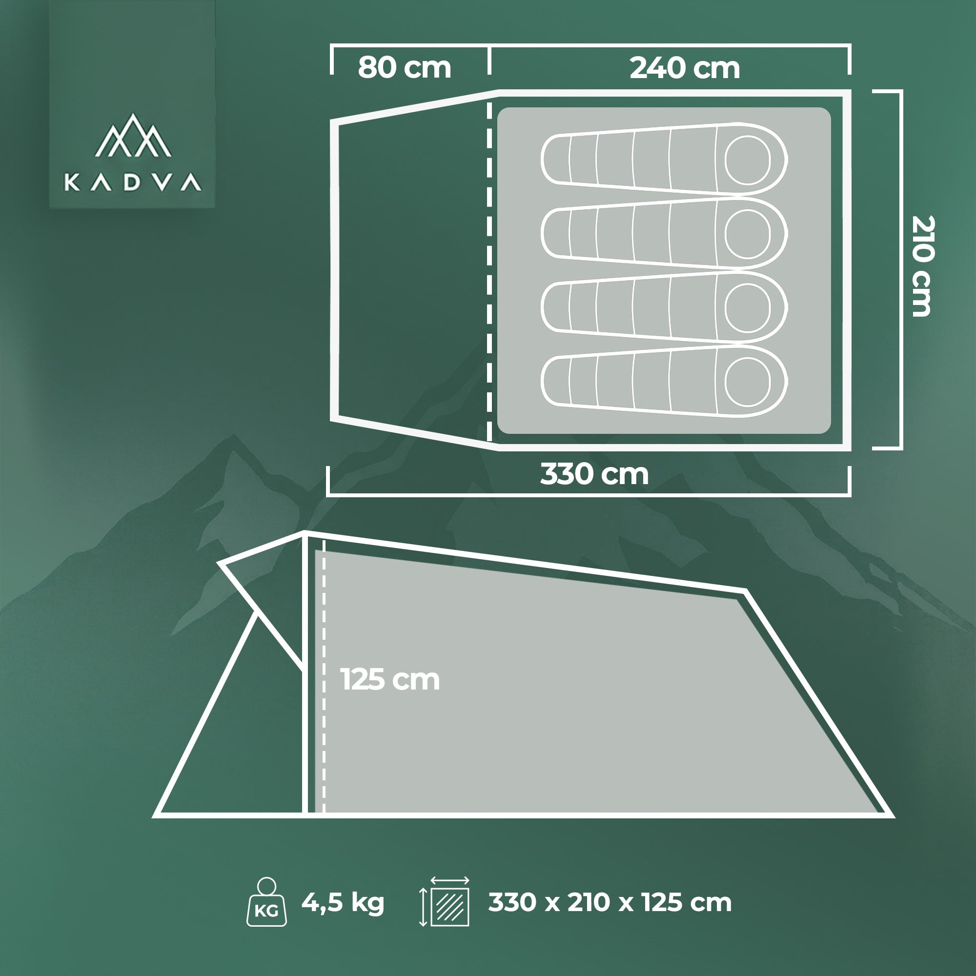 LIGHTWEIGHT 4 SEATER CAMPING TENT KADVA CAMPdome HIKING WATERPROOF Packaging status original
