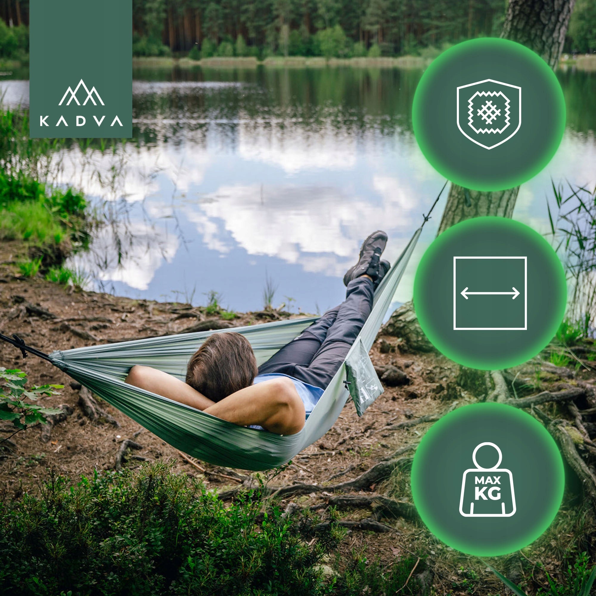 LIGHTWEIGHT DURABLE CAMPING HAMMOCK FOR CAMPING KADVA 120 kg 260x150cm Manufacturer code KDW-SAI002