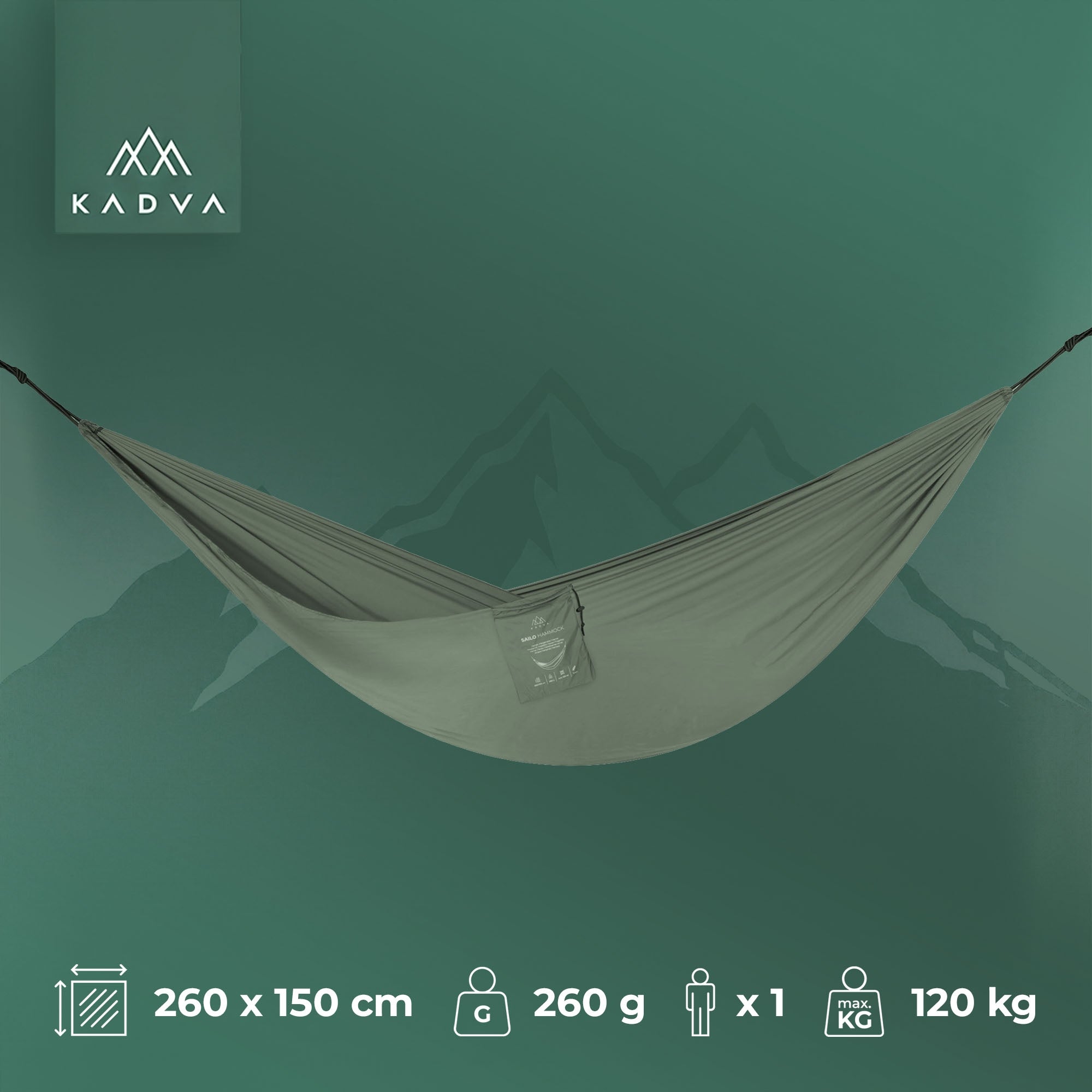 LIGHTWEIGHT DURABLE CAMPING HAMMOCK FOR CAMPING KADVA 120 kg 260x150cm Packaging status original