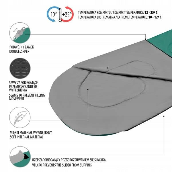 LIGHTWEIGHT HIKING SLEEPING BAG WITH DUVET HOOD 210x70 Manufacturer code 15-04-129