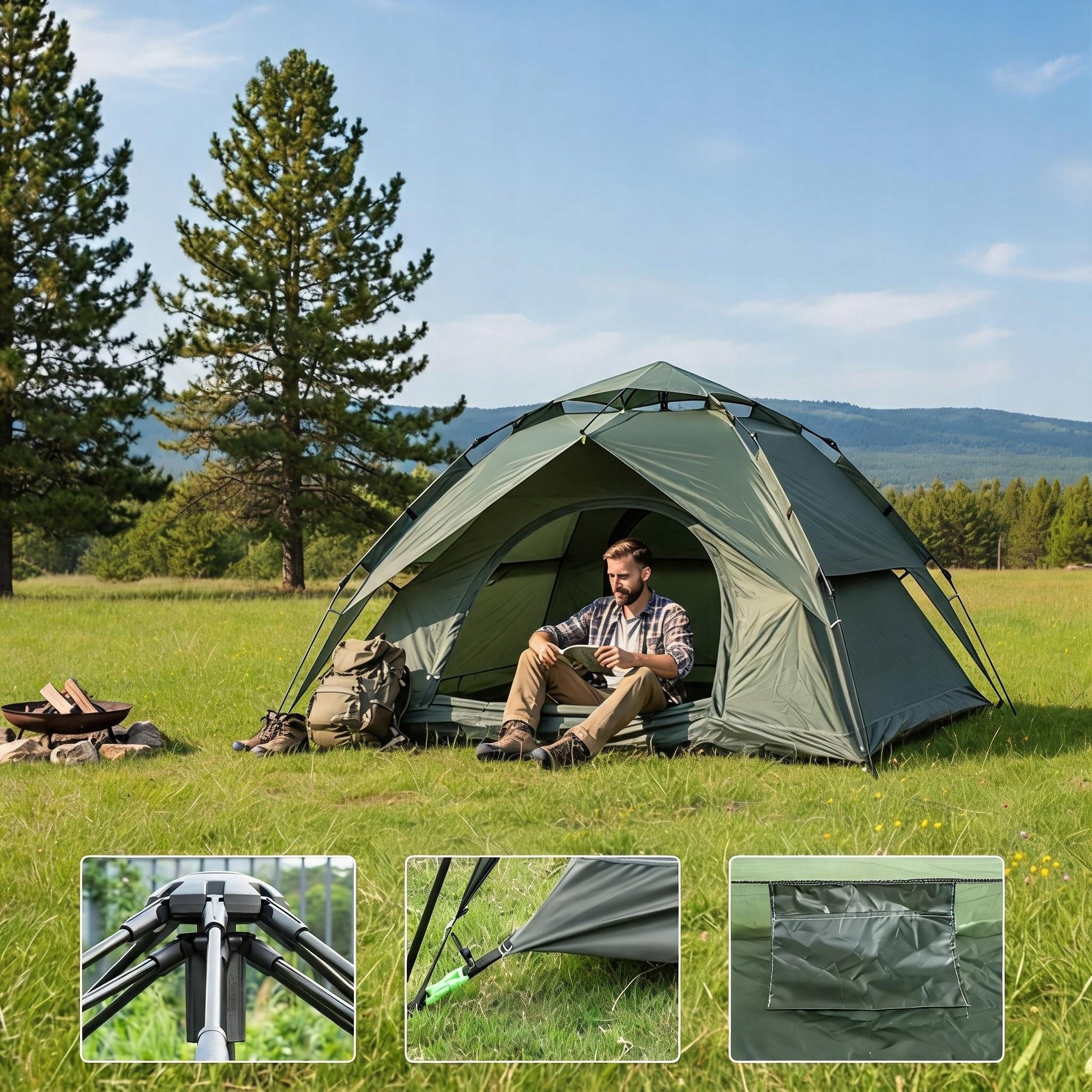 LIGHTWEIGHT NYLON TENT DOUBLE LAYER 105X180CMBAG WITH WIND ROPE PEGS Packaging status original