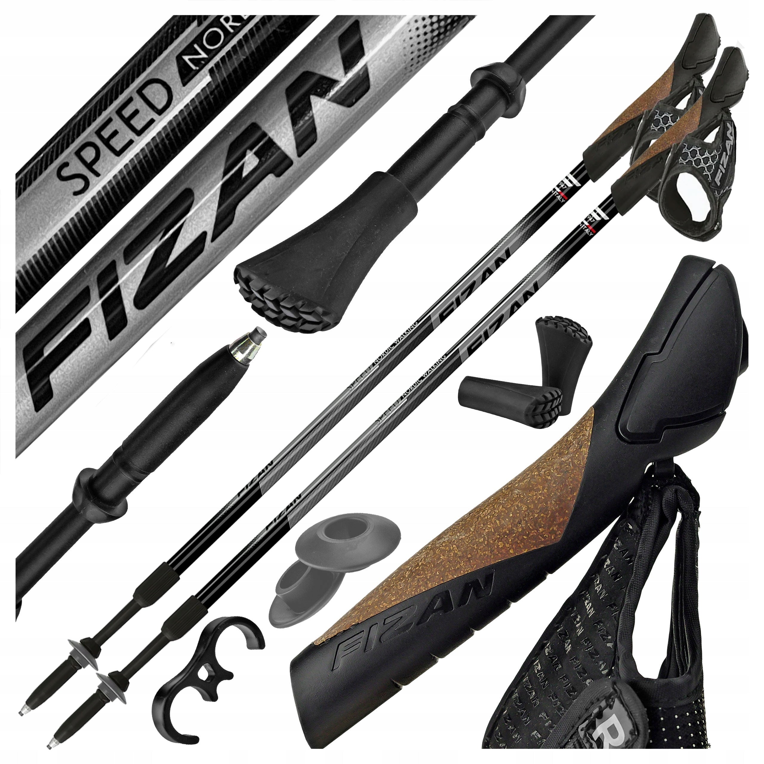 LIGHTWEIGHT POLES NORDIC WALKING POLES FIZAN SPEED BLACK ADJUSTABLE FOR WALKING