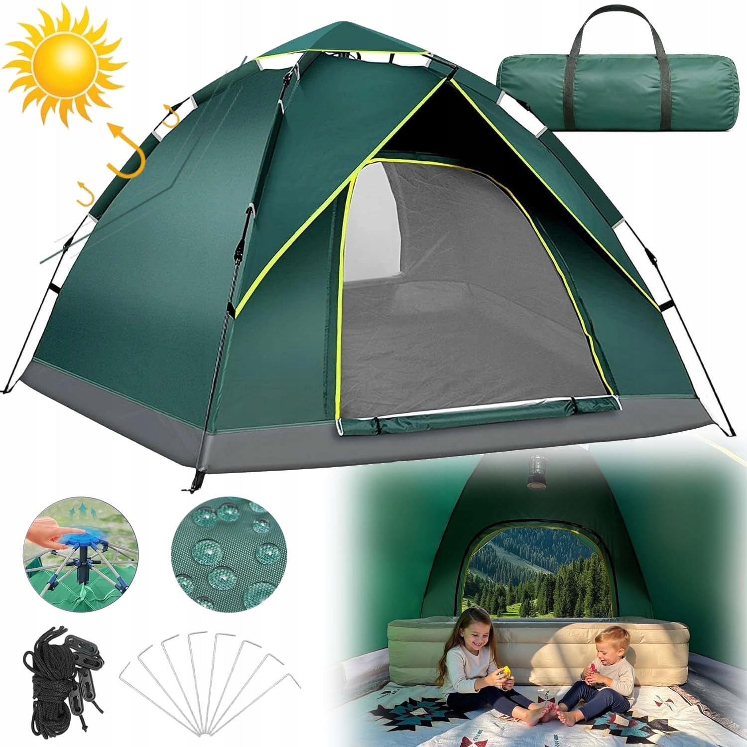 LIGHTWEIGHT SMALL DOUBLE HIKING CAMPING TENT WITH 2 DOORS GREEN
