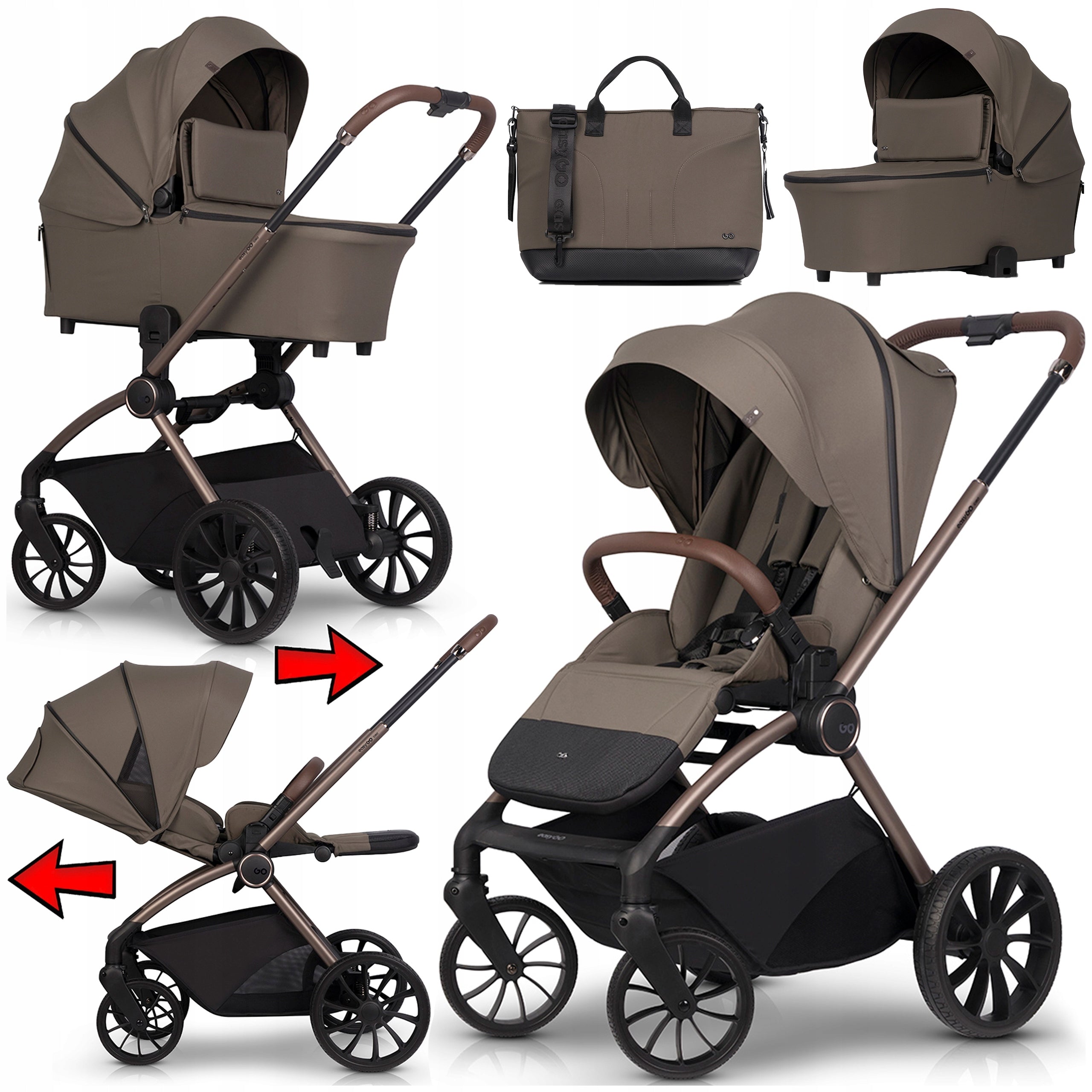 LIGHTWEIGHT STROLLER GONDOLA BAG 3in1 RETRACTABLE SEAT LARGE WHEELS 22