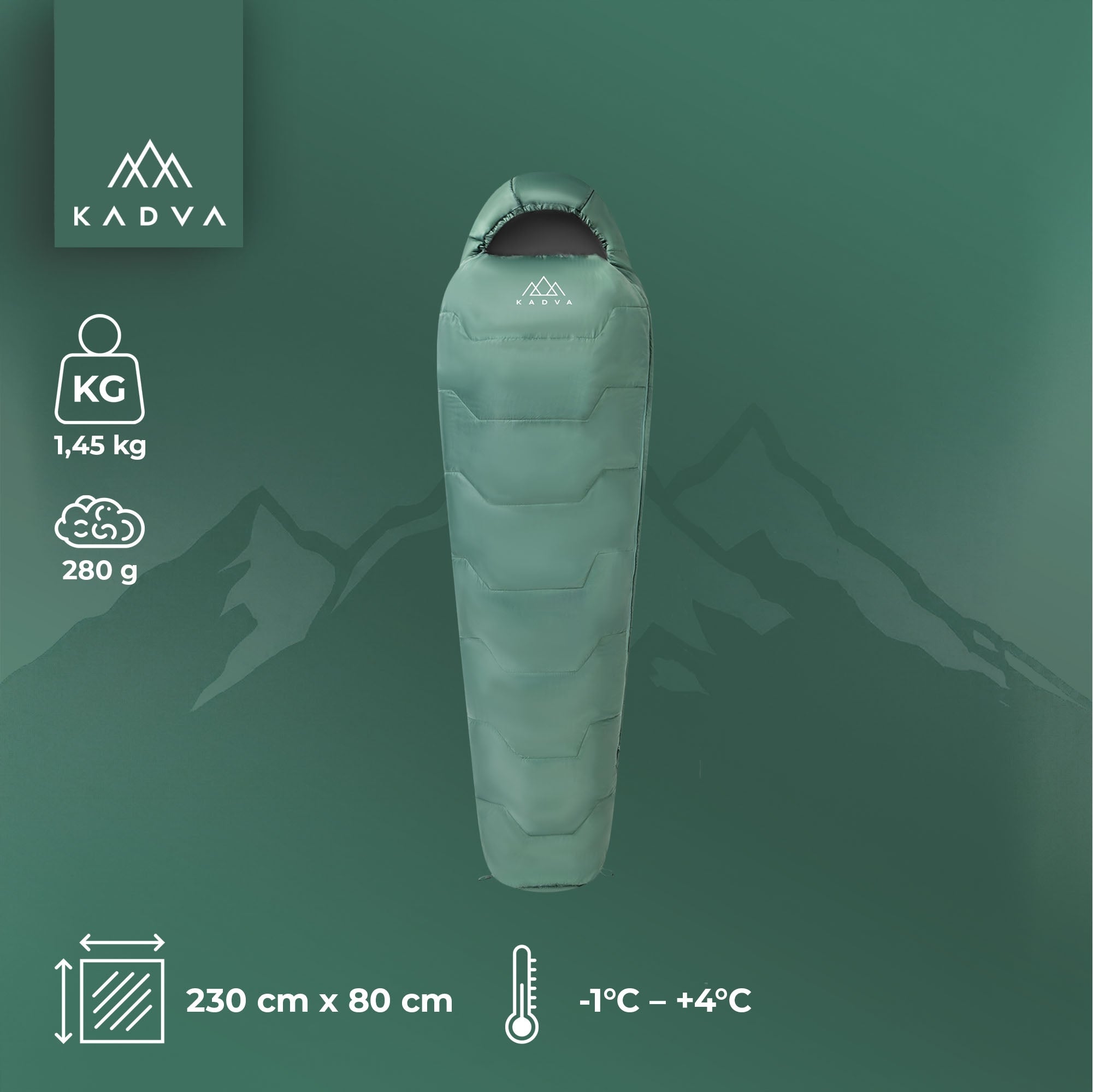 LIGHTWEIGHT WARM HIKING SLEEPING BAG WITH COVER KADVA MUMIO L LEFT -1C Packaging status original