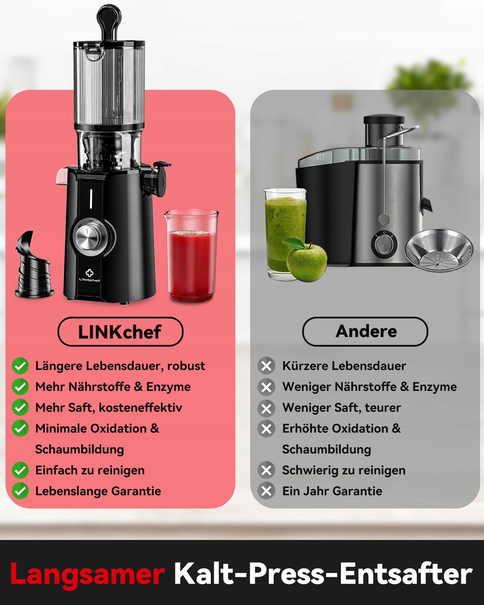 LINKCHEF Slow Juicer ,Vegetables and Fruits 200W 1.2L Manufacturer code CCS