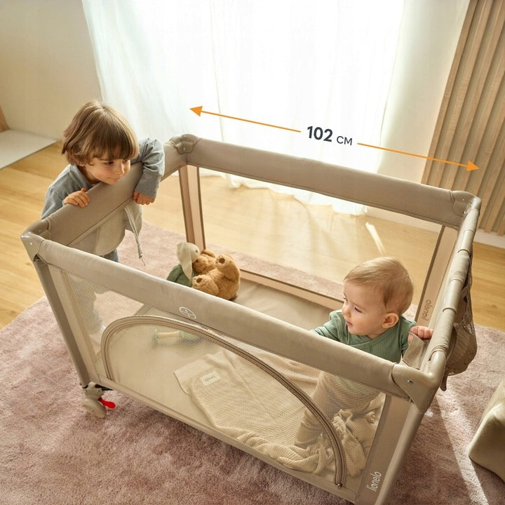 LIONELO Travel cot TWO-LEVEL playpen + bag LAURA GREY Color gray