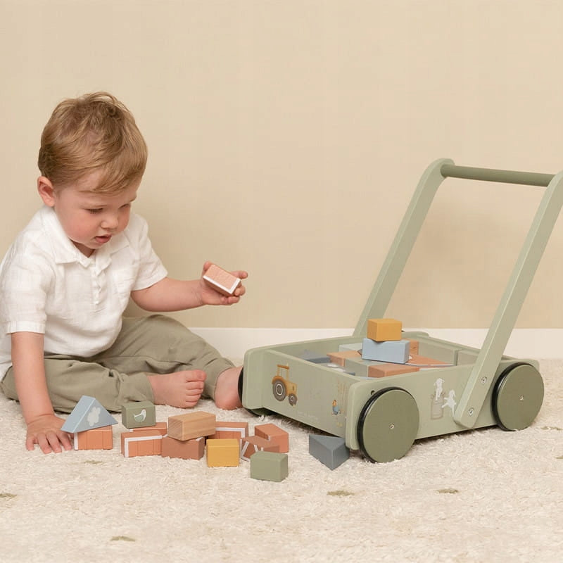 LITTLE DUTCH Trolley Pusher with wooden blocks Little Farma Color gray