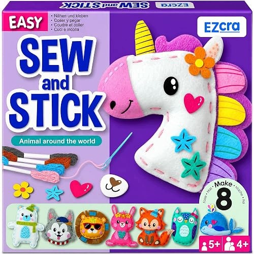 LONG SEWING KIT FOR KIDS 8 ANIMAL PROJECTS STICKERS AND TOOLS Brand no brand