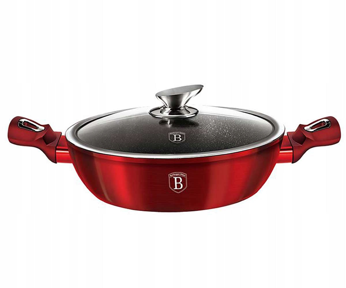 LOW GRANITE POT WITH LID WOK FLAT 32CM 4.9L INDUCTION GAS