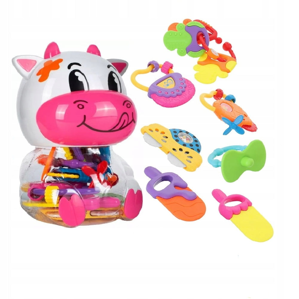 LT257 PIGGY BANK PINK FUDGE AND MIX 6 RATTLE TEETHERS