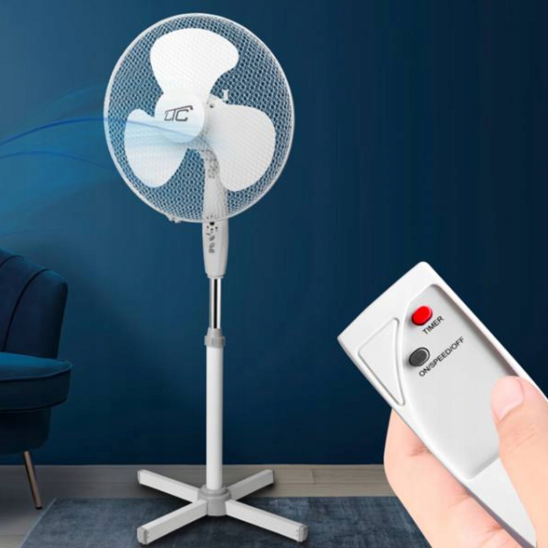 LTC Standing Fan 16" 50W with Remote Control 3 Modes White Reliable 1 Pack Brand LTC