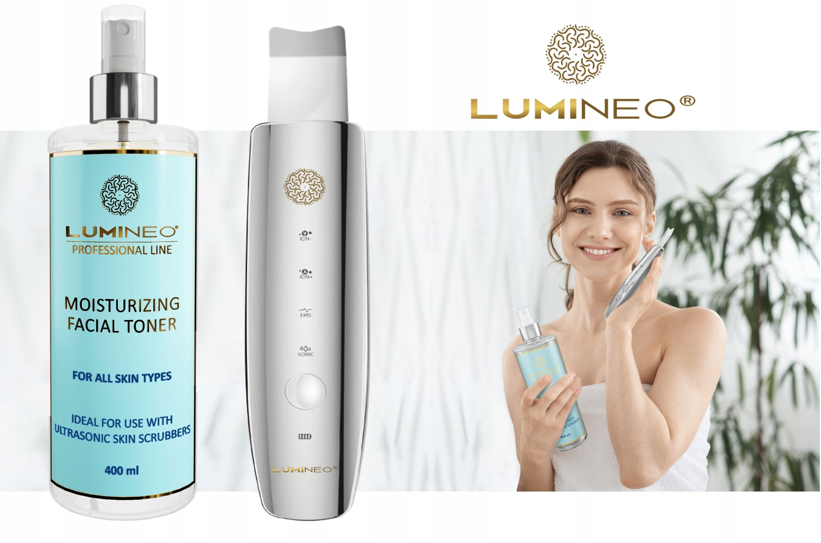 LUMINEO Cavitation Peeling 5in1 Iontophoresis EMS LED + Lifting Tonic Packaging status original