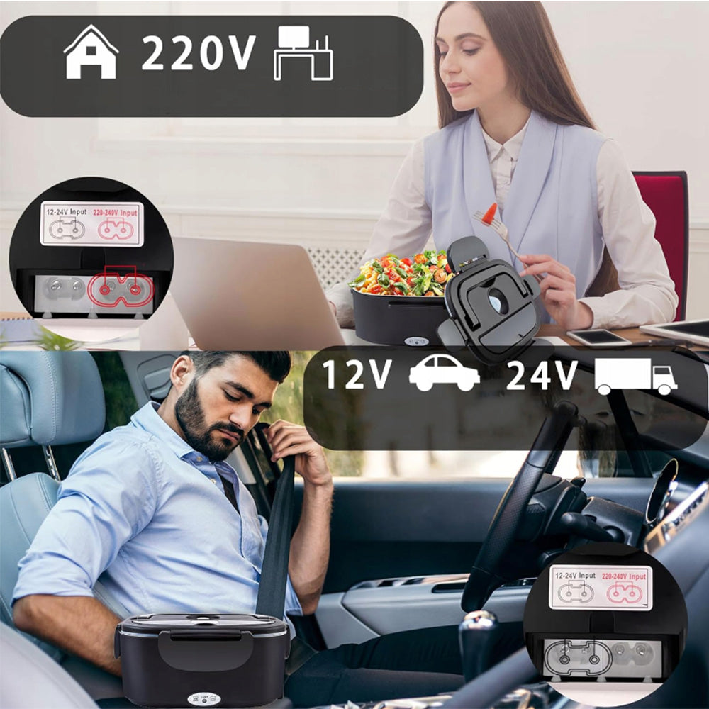 LUNCH BOX ELECTRIC HEATED THERMOS 12V/24V/220V FOR CAR, OFFICE Dominant color black