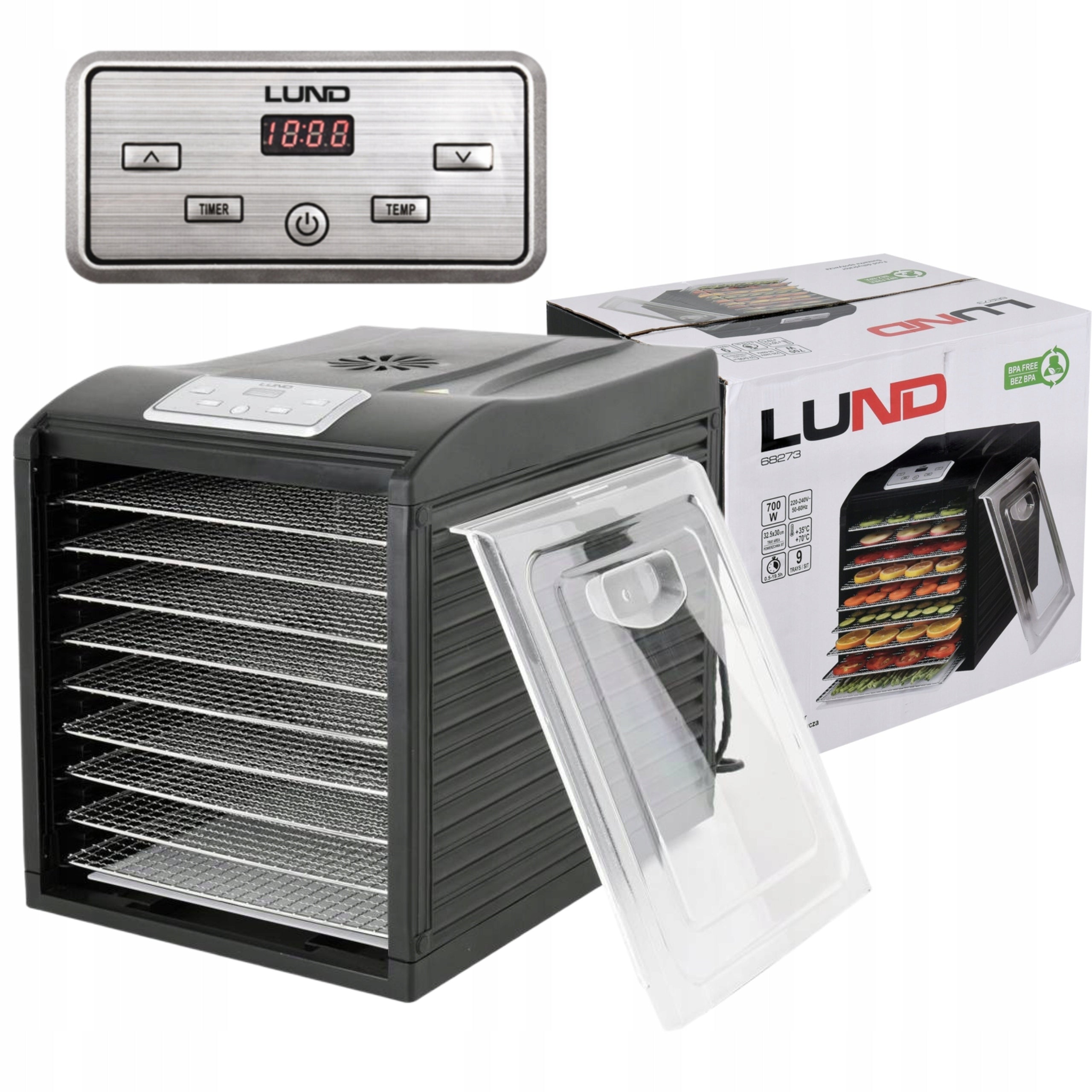 LUND FOOD DRYER FOR MUSHROOM FRUIT VEGETABLE HERBS STRONG 700W 9SIT 68273
