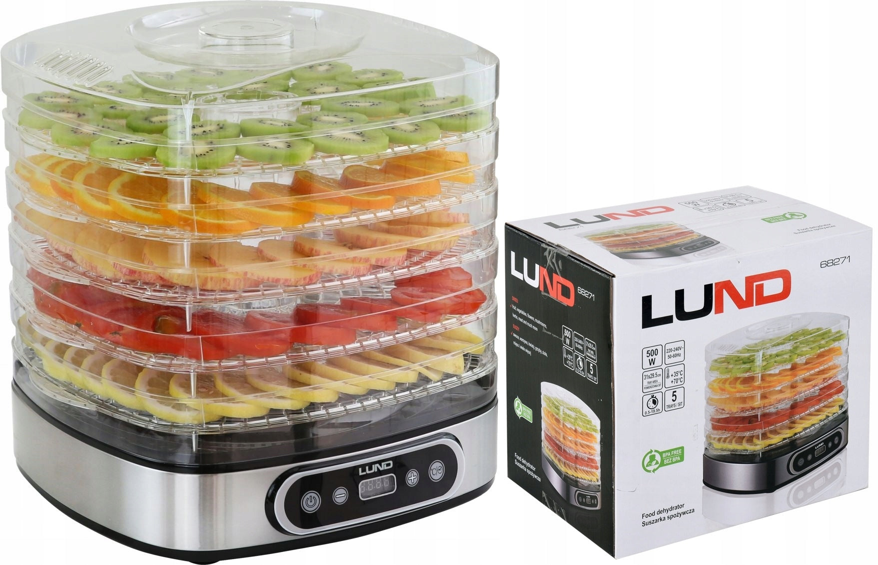 LUND FOOD DRYER FOR VEGETABLE FRUIT MUSHROOMS 500W TIMER 5 TRAYS