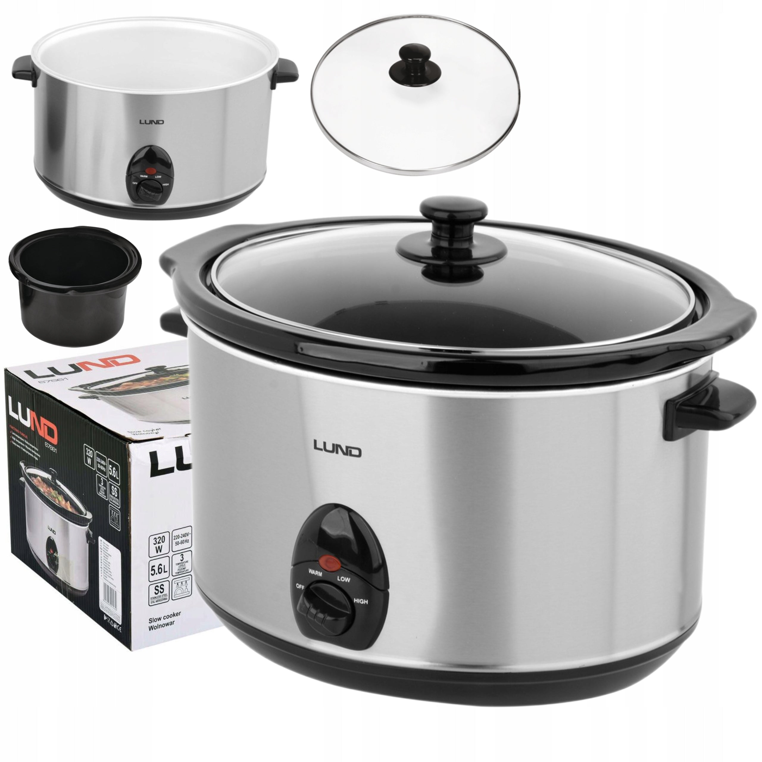 LUND SLOW COOKER CERAMIC POT SLOW COOKER INOX LCD 320W 5,6L 3MODES 67661