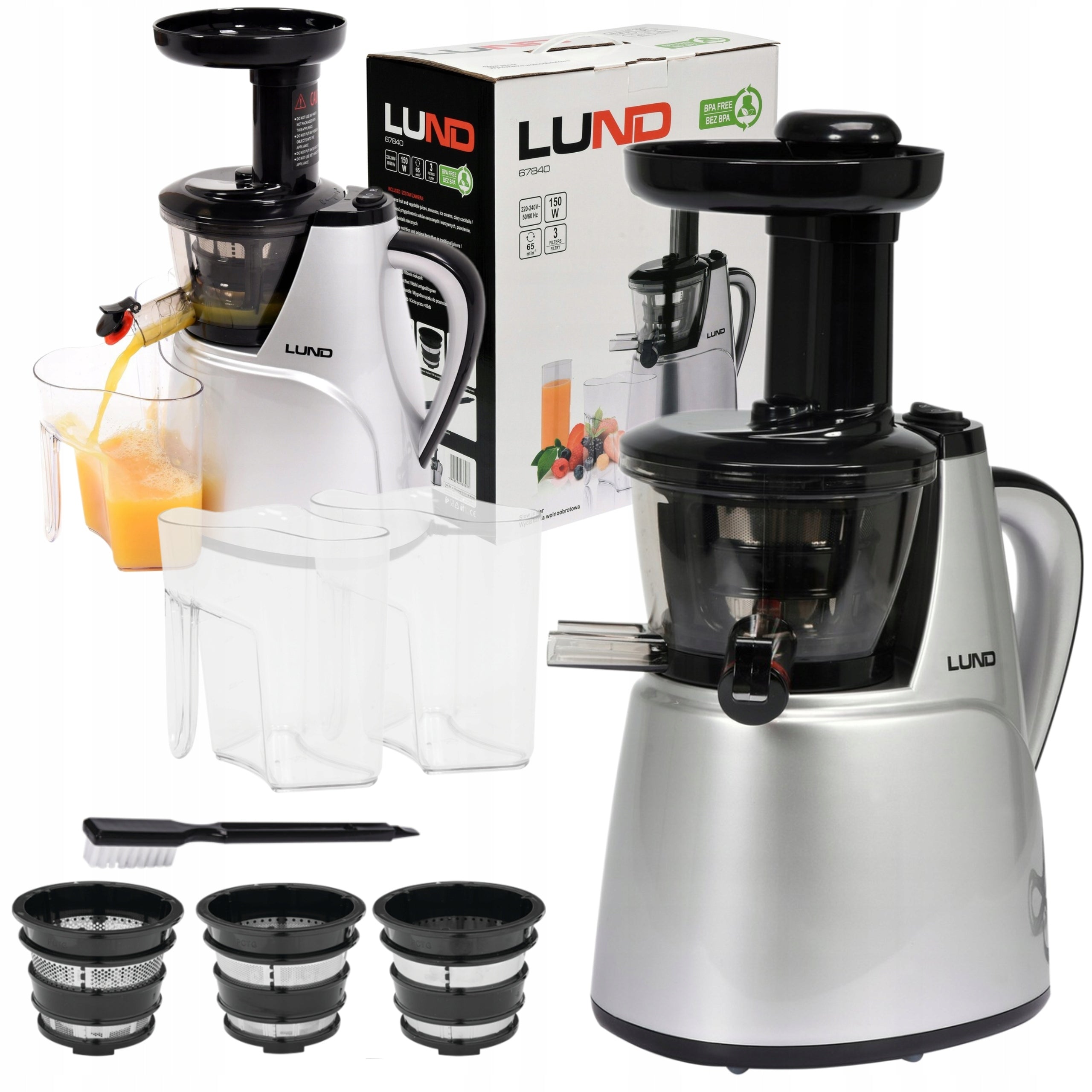LUND SLOW JUICER 150W SILVER +ACCESSORIES 67840