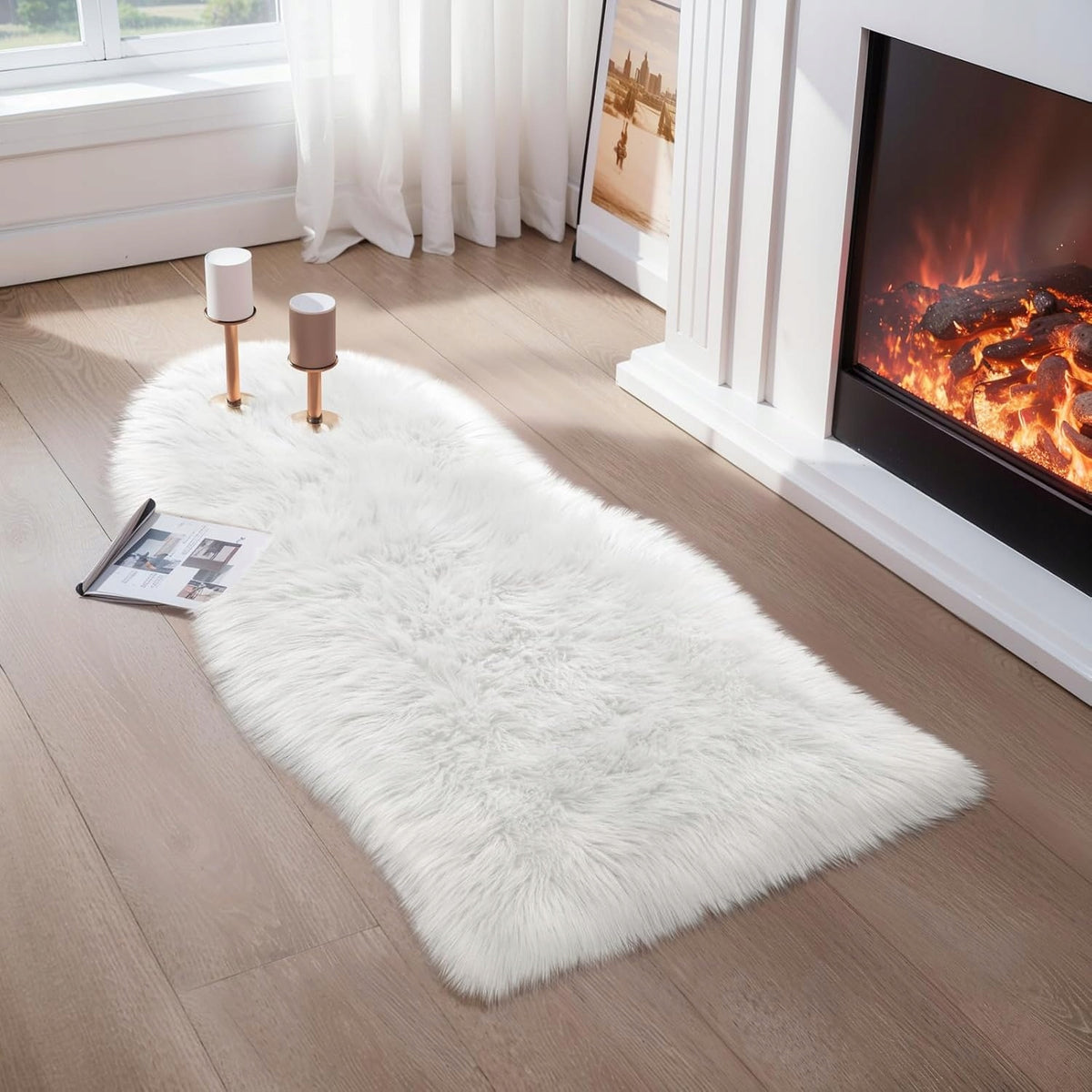 LUXURY CARPET MADE OF NATURAL WHITE SHEEPSKIN LOOSE THICK HAIR 60X100CM Length 100 cm