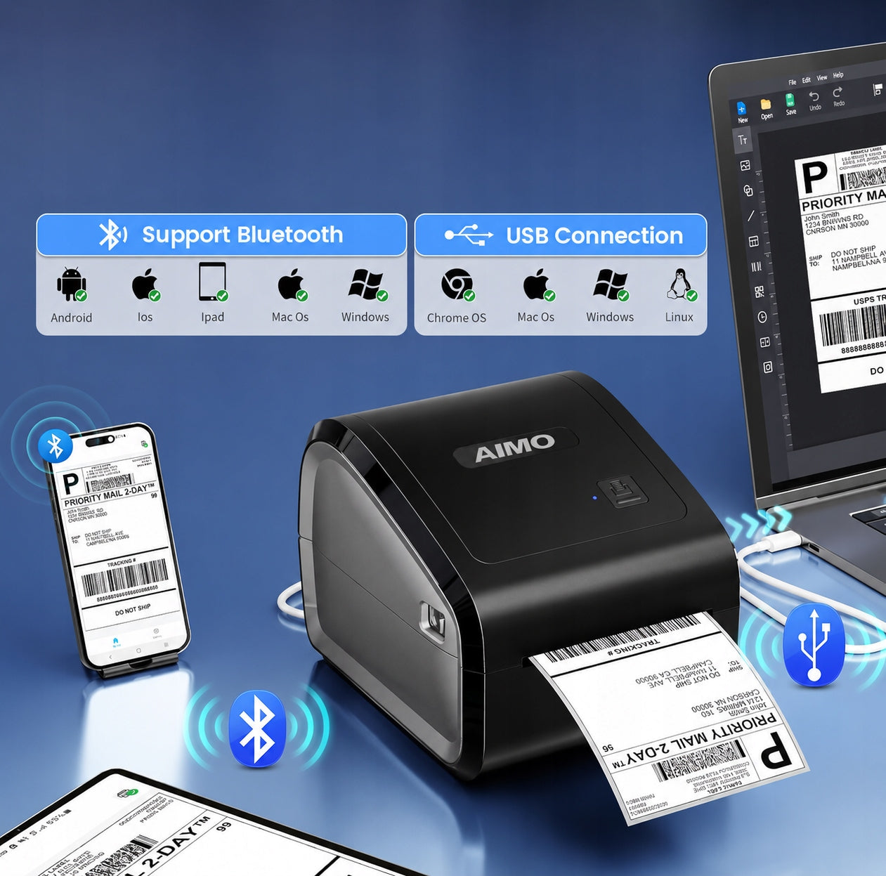 Label Printer AIMO Phomemo D550BT 115mm BT Bluetooth PC USB courier Manufacturer code D-550-BT