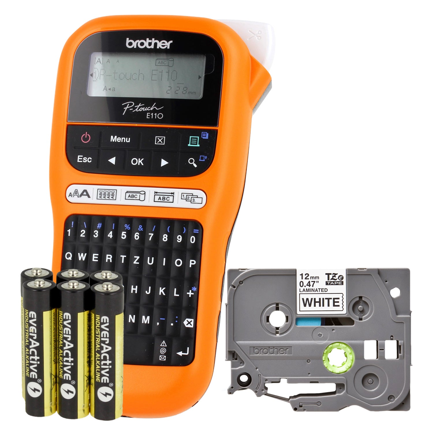 Label printer Brother PT-E110 + tape TZE231 TZE-231 E110 + batteries